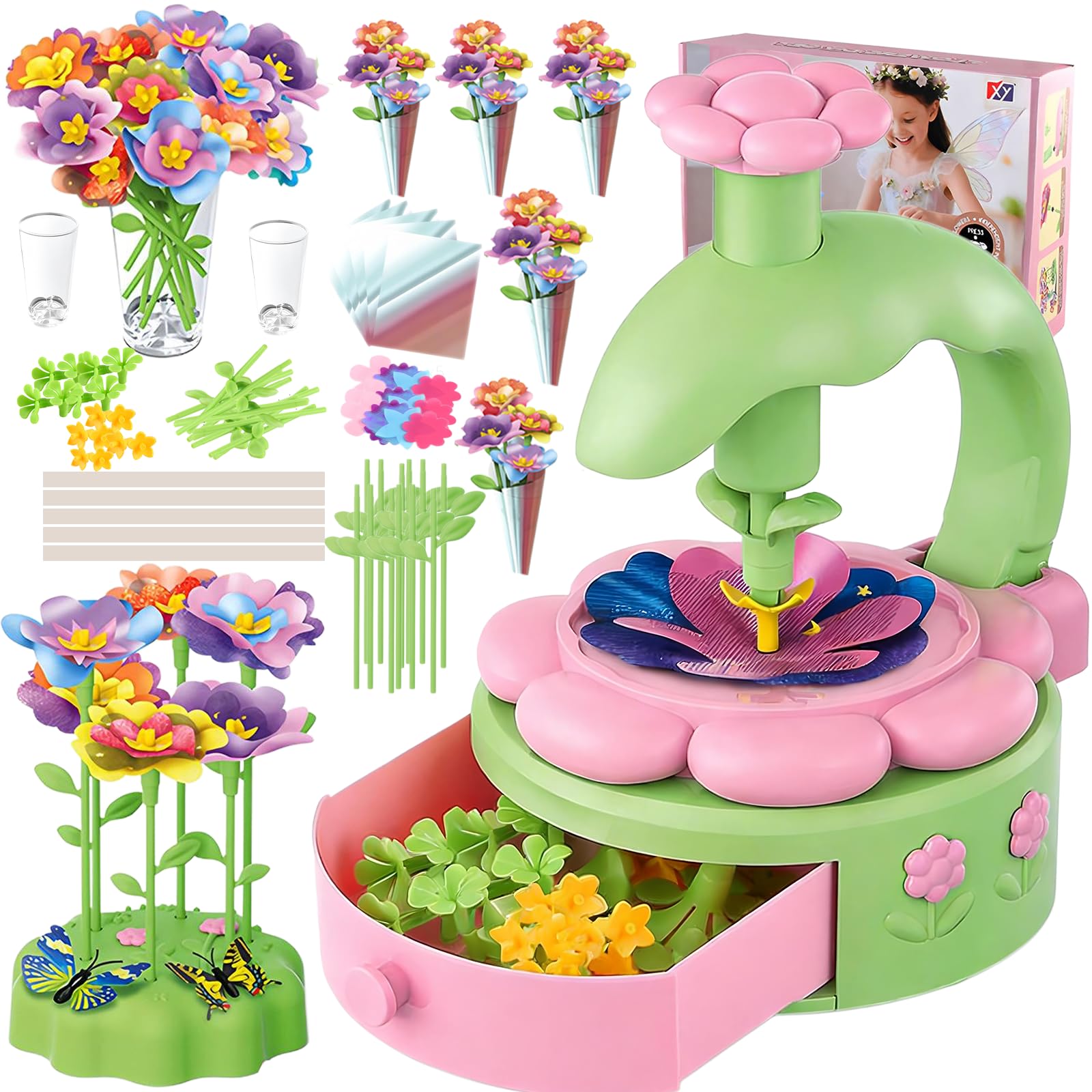 Kit Création Bouquet de Fleurs Enfant, Jouet Bricolage Filles 4-9 Ans