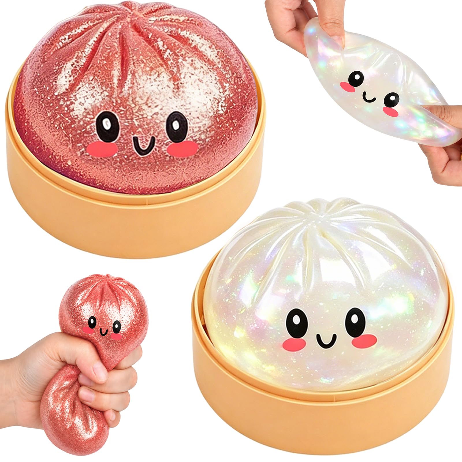 Glitter Dumpling Squishy, 2Pcs Squishy Dumpling Toy, Mystery Dumplings Squishy Fidget Toys Stress Relief, Cute Squishies Dumplings Stress Balls for Adults Kids Autism