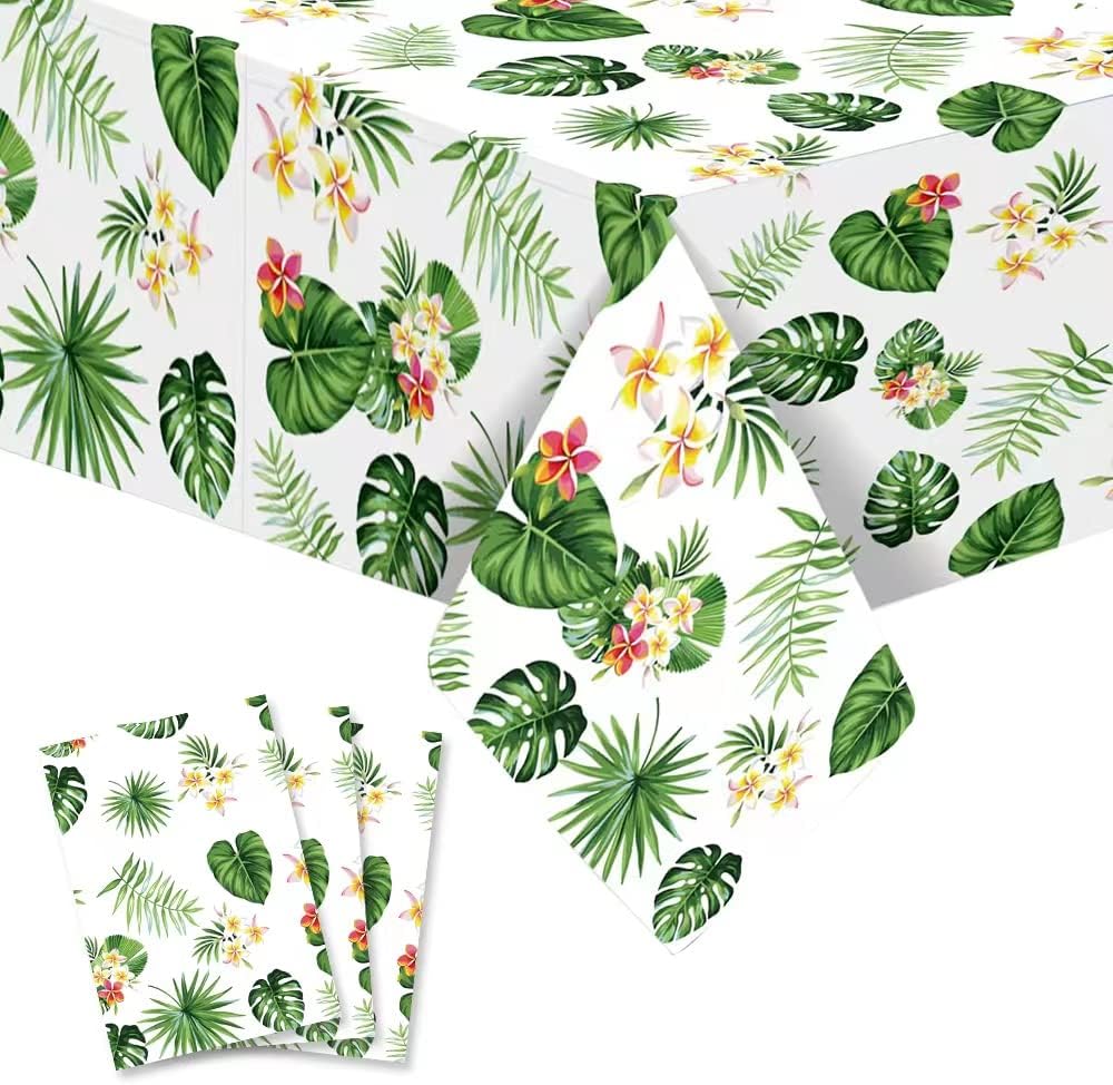 sosnwk 3 Pack Tropical Palm Leaves Table Cloth, Hawaiian Tablecloths