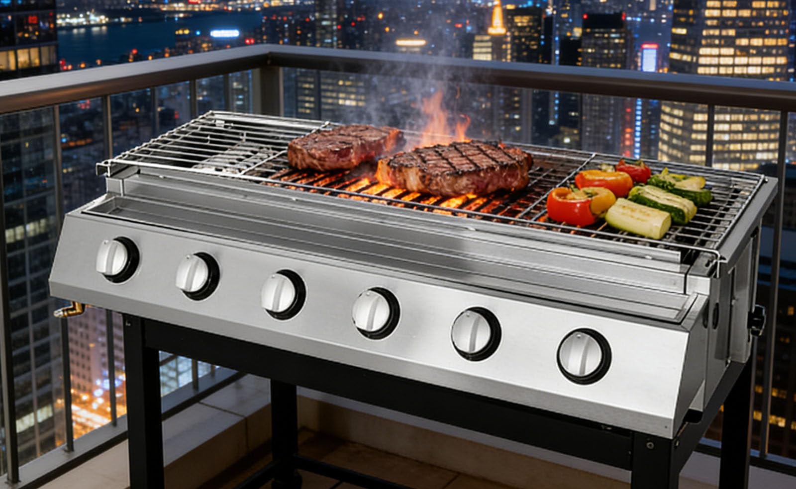 Komercyjny grill gazowy LPG, przenośny grill, profesjonalny grill gazowy, niezależne palniki i przełączniki, wyjmowane ruszty, regulowana wysokość, do grillowania w ogrodzie A