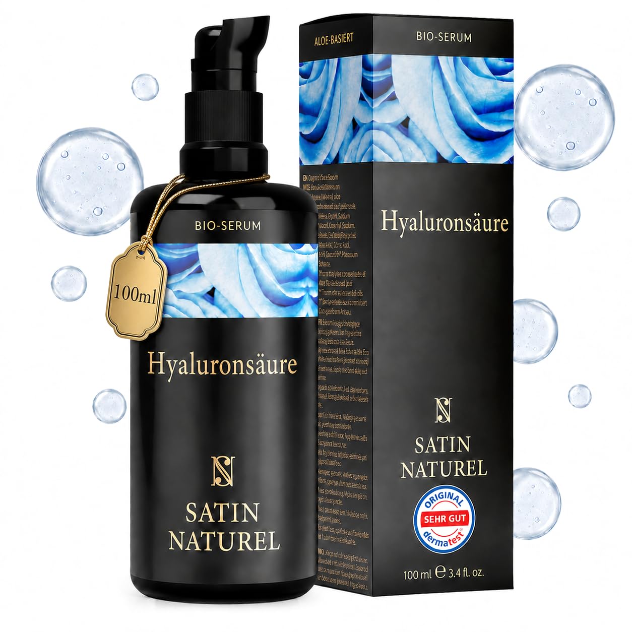 Satin Naturel Hyaluron Serum Hochdosiert 100 ml | Hyaluronsäure Gesichtsserum, Anti-Aging Feuchtigkeitsserum, Vegan, 24h Feuchtigkeit, Gesichtspflege für Frauen und Männer