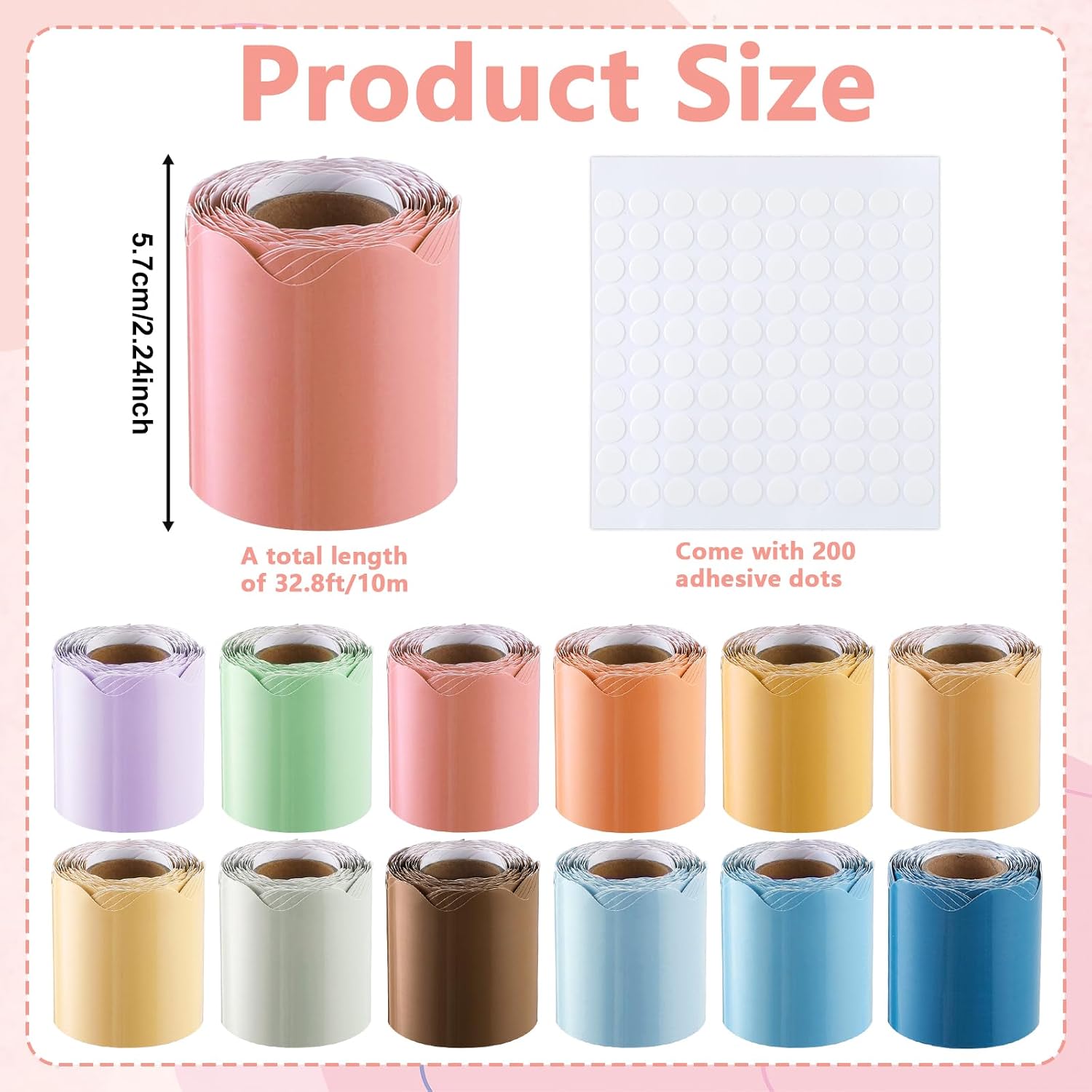 Wiooffen 12 Rolls 393ft Boho Colors Bulletin Board Borders Colorful Classroom Border Trims Color Scalloped Trim Bulletin Board Decoration for Classroom School Chalkboard Door Wall Decor (Boho Colors)