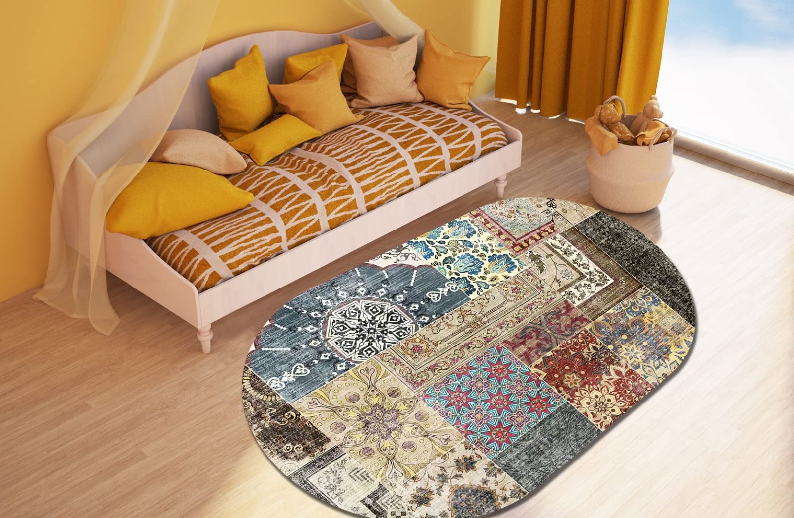 Moderne Ovale Tapis Salon Chambre Poil Court Tapis Extra Large Anti Slip Rug Tapis Ethnique Géométrique Marron Gris Carreaux, 200 x 300 cm