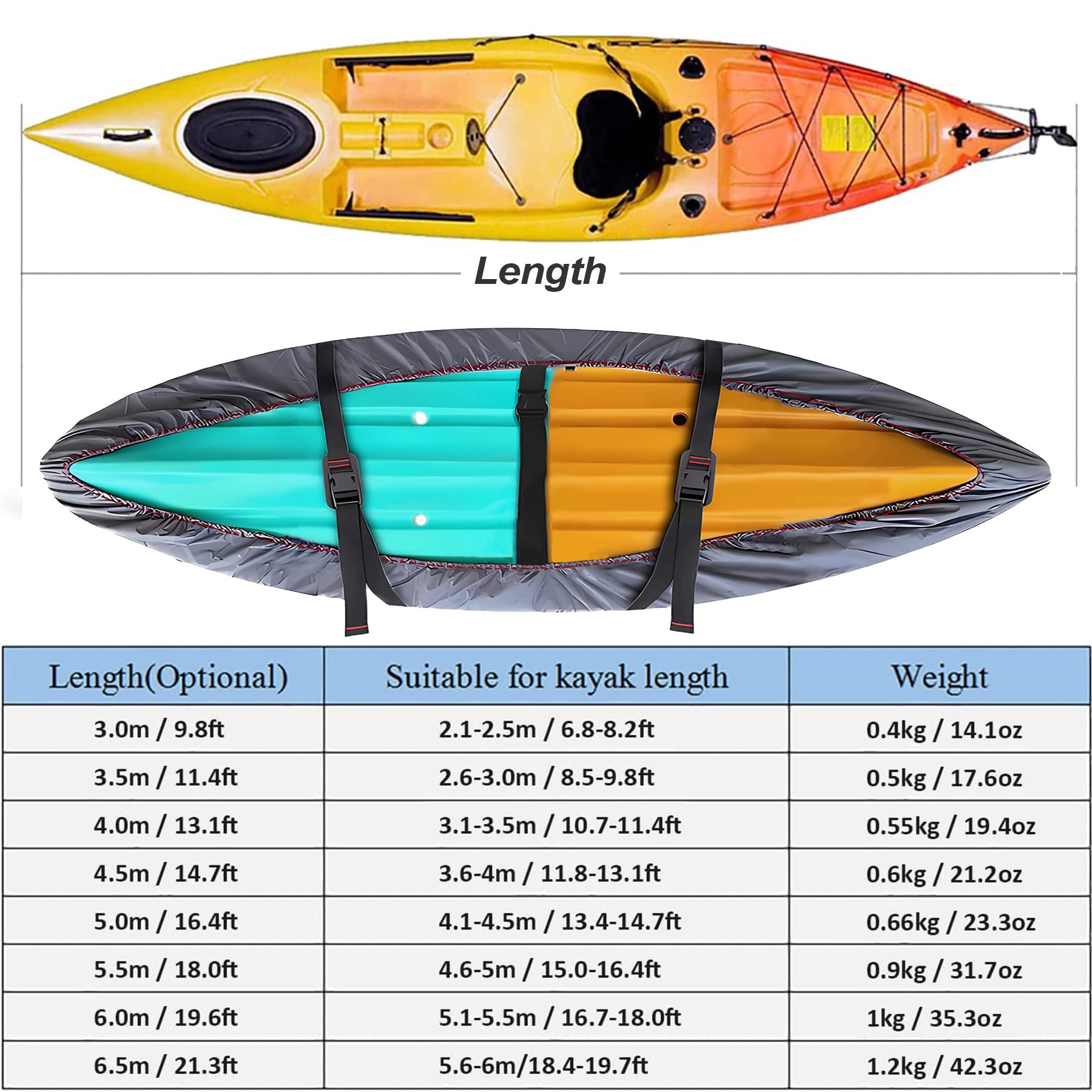 Housses pour Bateaux 420D Oxford, Housse de Protection pour Kayak(6.5m)