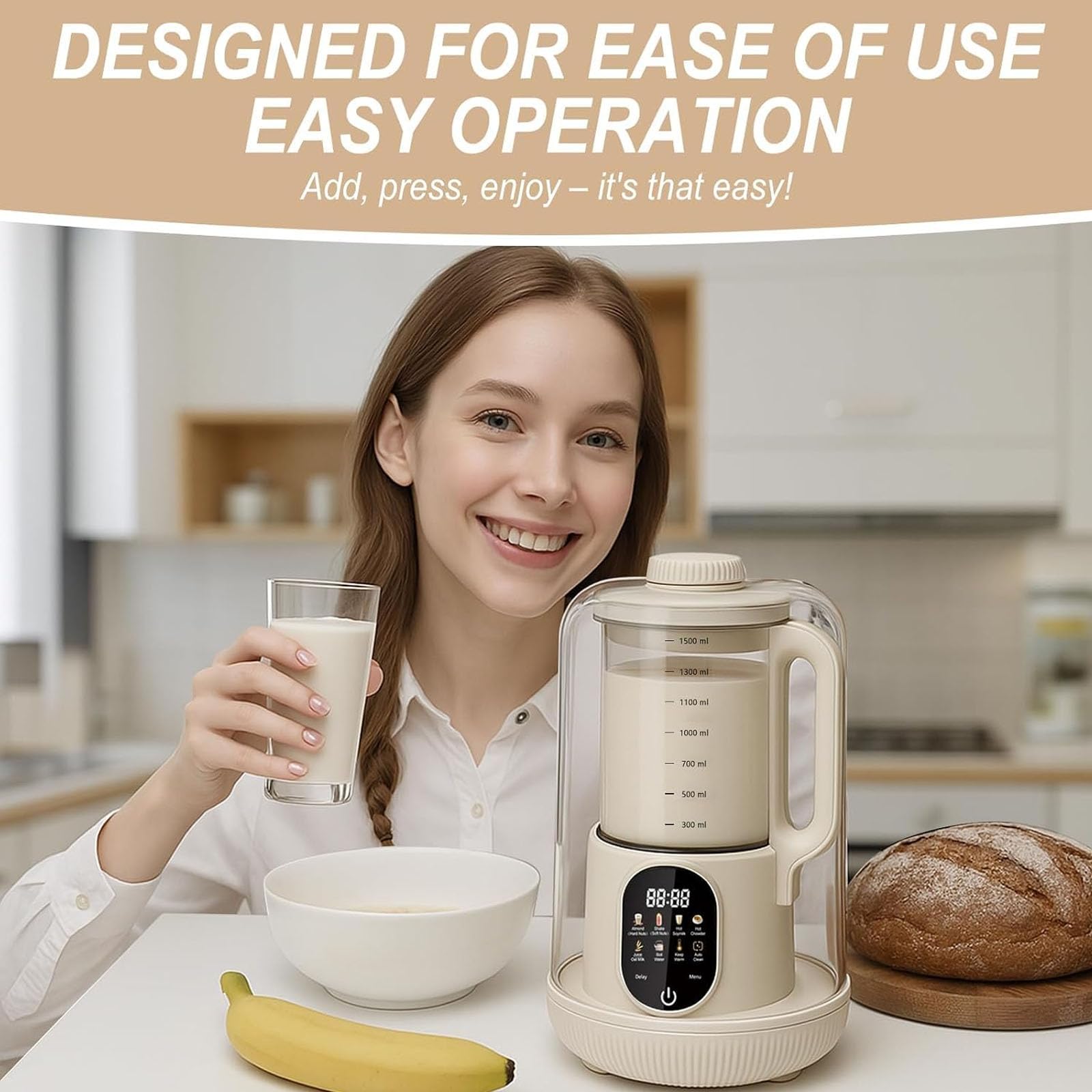 Macchina per latte vegetale 8 in 1, macchina per latte di soia da 1,5 litri