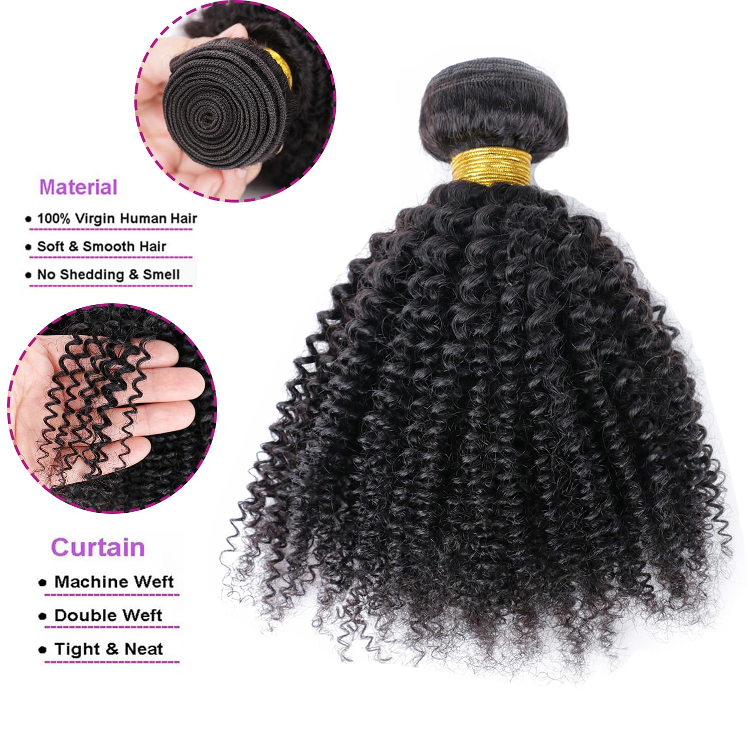 Afro Kinky Curly Bundles Human Hair 14 16 Inch 4B 4C Afro Kinky Curly Human Hair Bundles Unprocessed Virgin Hair Weave Weft Hair Extensions for Black Women Natural Color