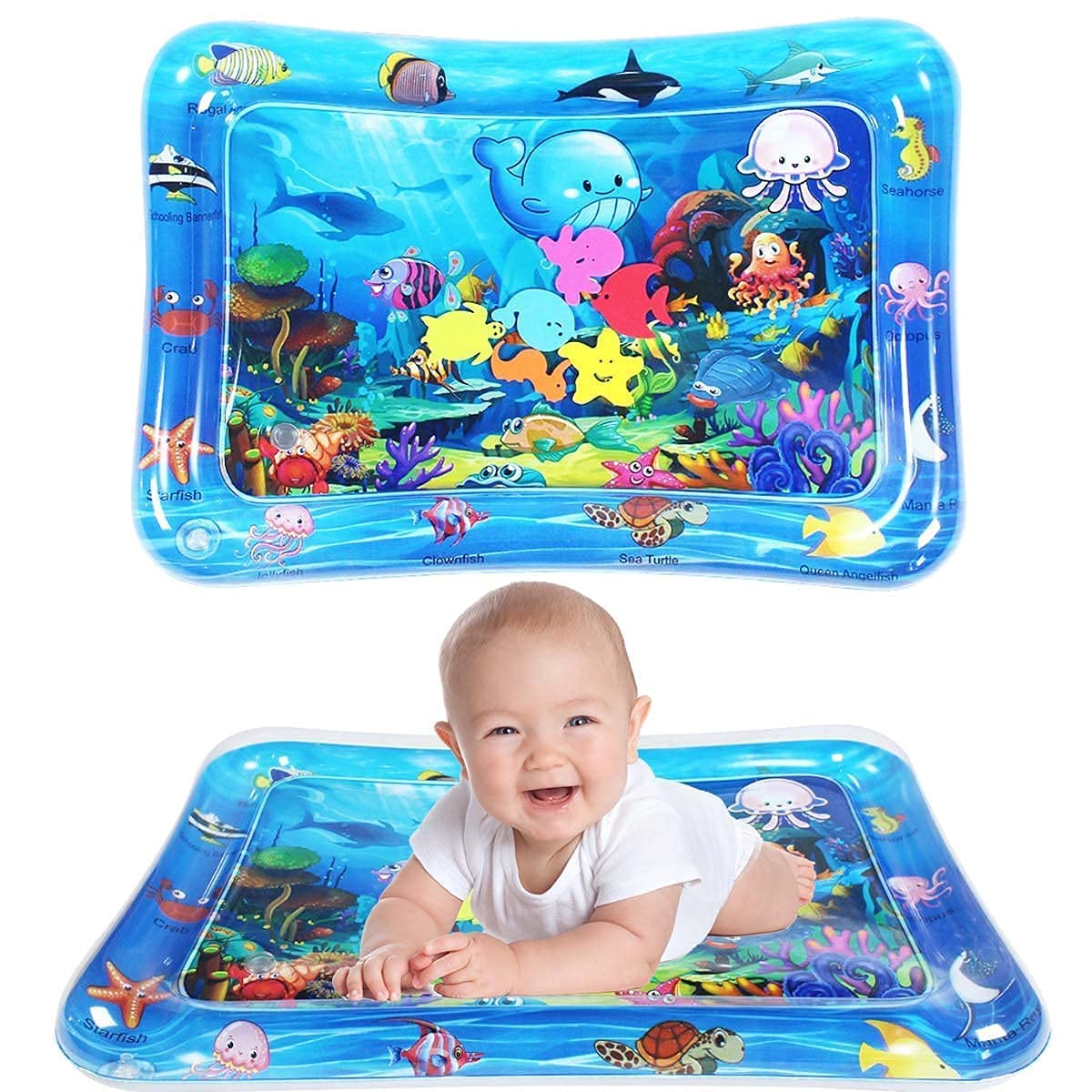 Inflatable Baby Water Play Mat for Tummy Time | Leakproof PVC Water Activity Mat for Indoor & Outdoor Baby Play and Sensory Engagement (Square)