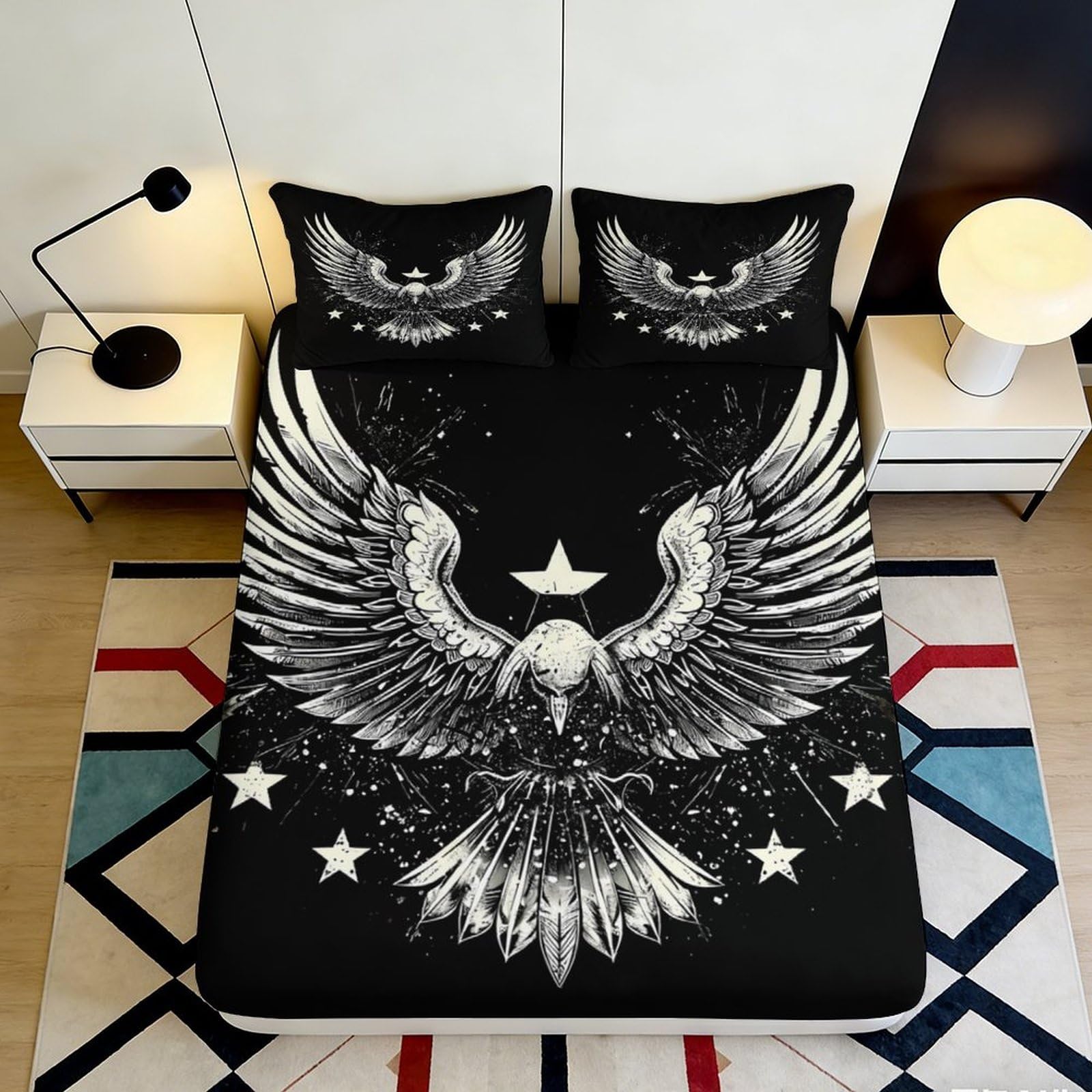 3D Printed Eagle Pattern Fitted Sheet Microfiber Deep Pocket Bedroom Bedding Eagle Mattress Fitted Cover for Adults Youth 140x200x25cm