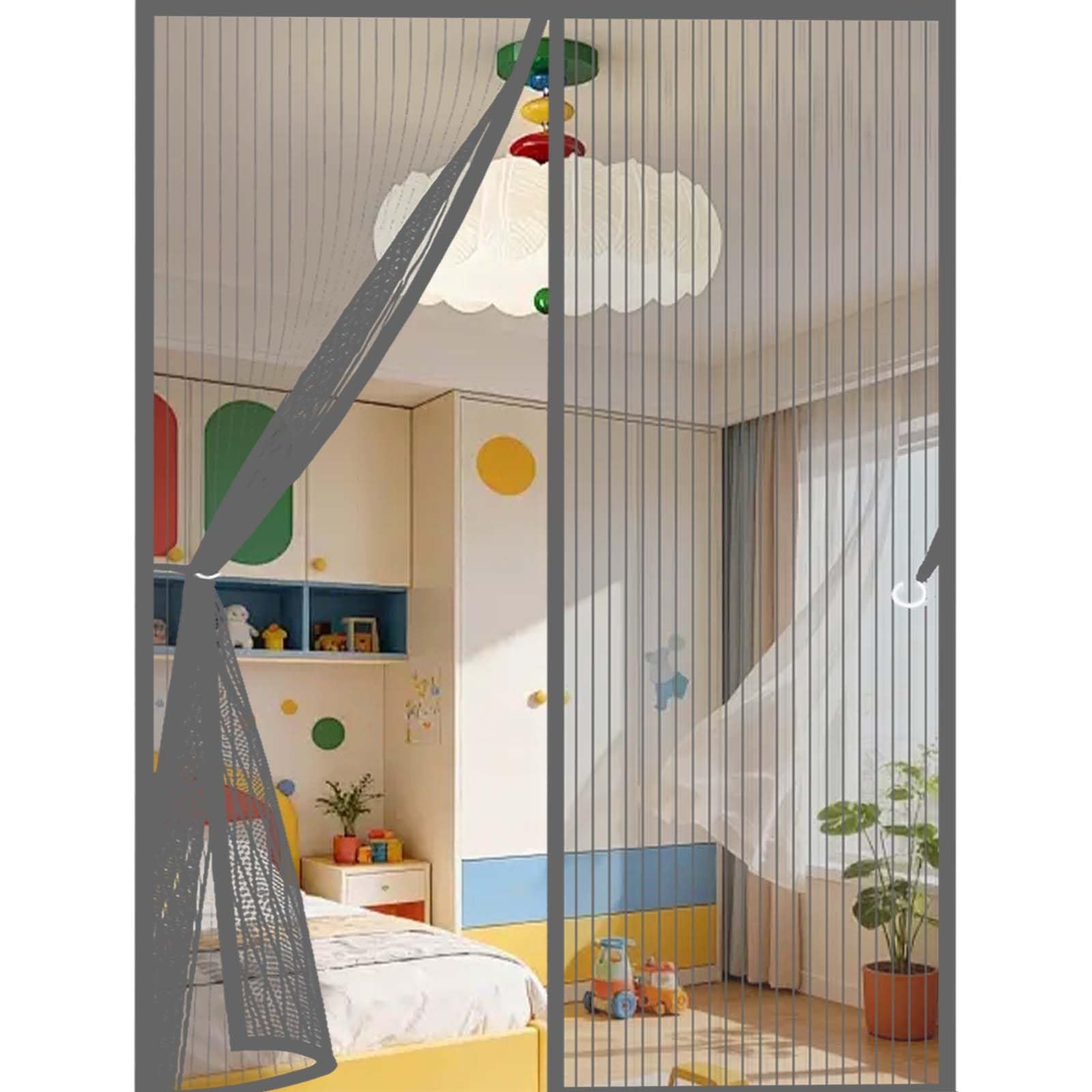 Feijdon Grey Insect Protection Door No Gap 118 X 186 Cm Durable, Keeps Bugs Out, Kid And Pet Friendly Heavy Duty Mesh Bug Curtain Lets Fresh Air In, Hundreds Of Sizes,