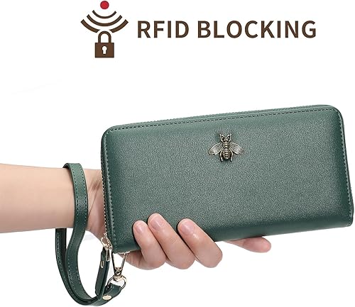 Miniatura 3 de Billetera para mujer con bloqueo RFID para mujer, carteras largas con correa de muñeca para mujer