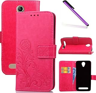 COTDINFOR Acer Liquid Z6 Coque Housse Fille Élégant Rétro Fait Main Portefeuille avec Béquille de Carte de crédit Magnétique Flip Étui Cuir pour Acer Liquid Z6 Clover Red SD