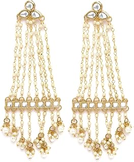 Karatcart Gold Plated Pearl Chain Kundan Drop Earrings for Women Price In India
