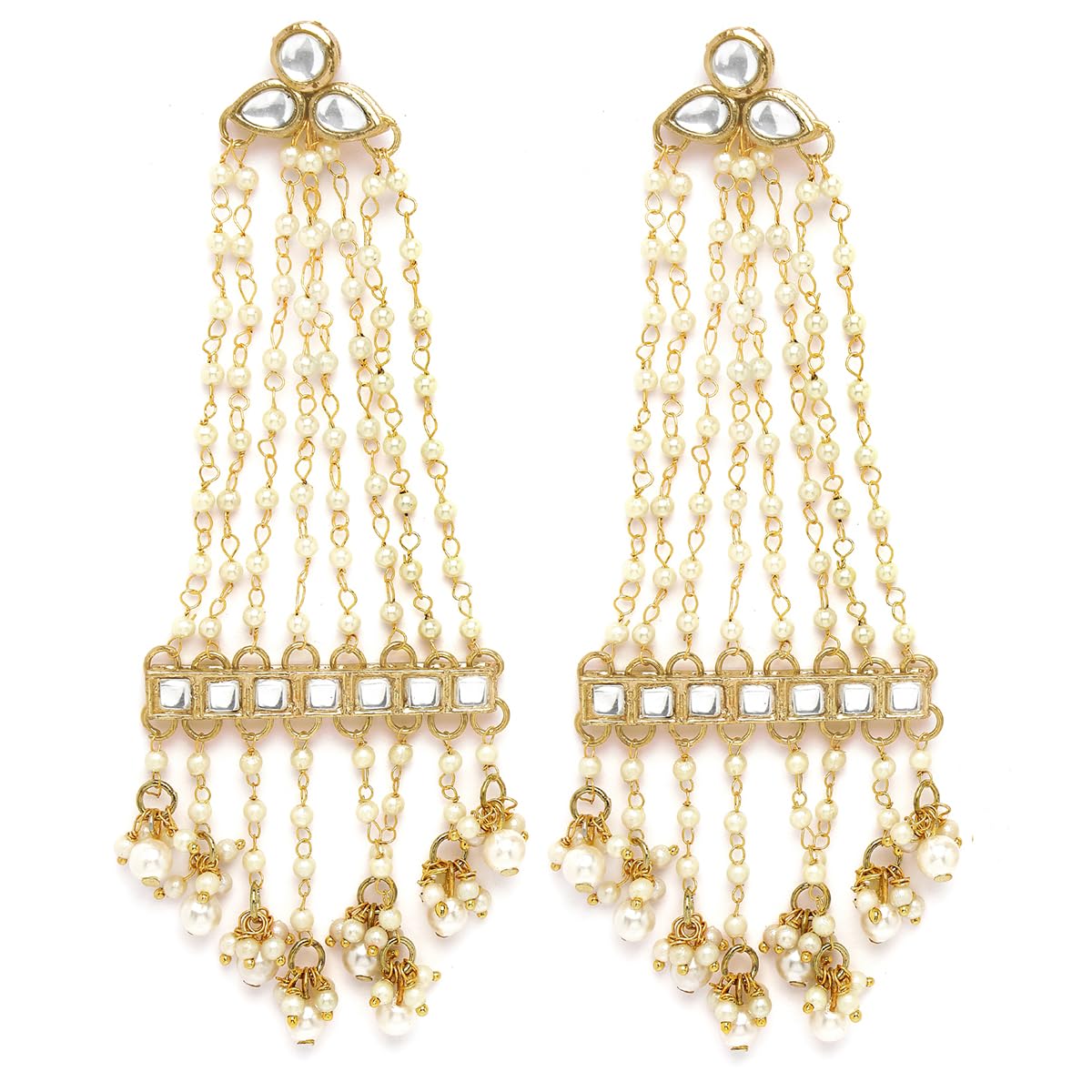 Karatcart Gold Plated Pearl Chain Kundan Drop Earrings for Women