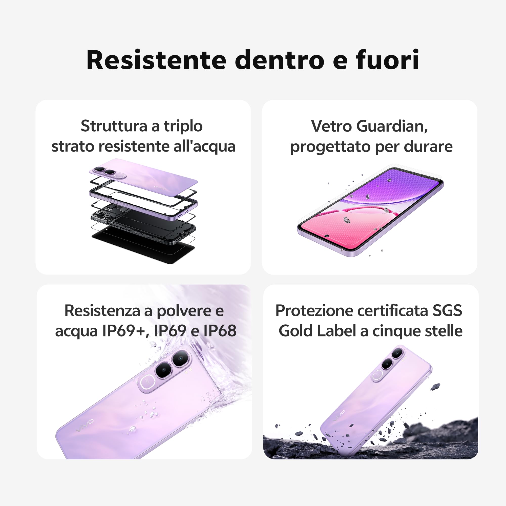 vivo Y21d, smartphone 4 GB di RAM + 256 GB ROM, fotocamera principale da 50 MP, 6,68" HD+ 90 Hz, batteria da 6500 mAh, ricarica rapida 44 W, IP68 e IP69, doppio altoparlante, doppia SIM,NFC