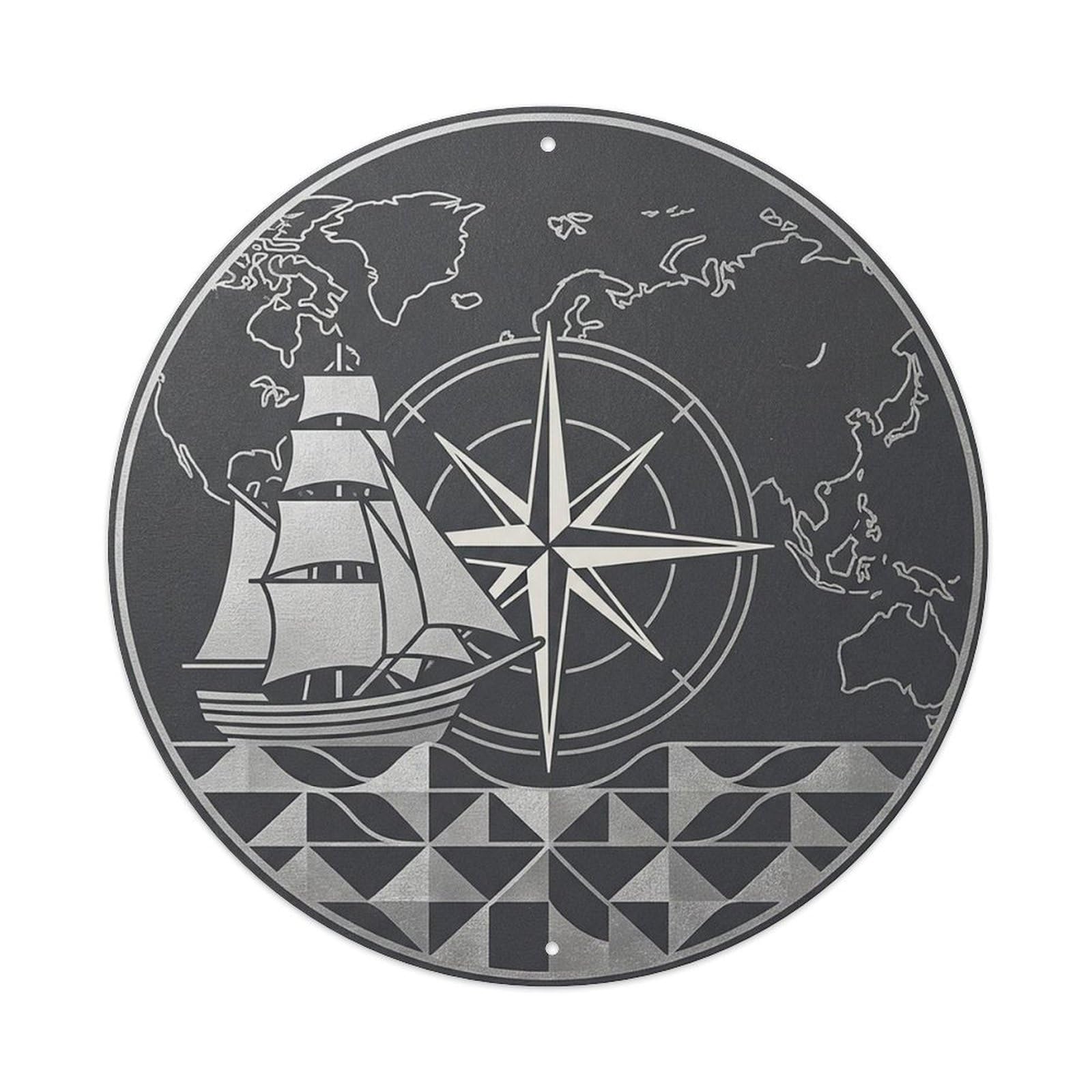 Vintage Nautical Compass World Map Harbor Chronicle Metal Tin Sign