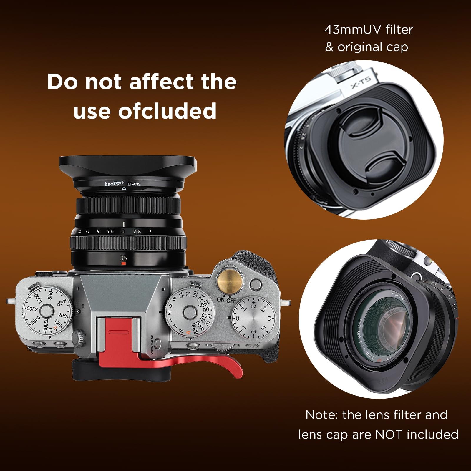 Haoge LH-X35 Bayonet Kare Metal Parasoley Fuji Fujinon XF 35mm f/2