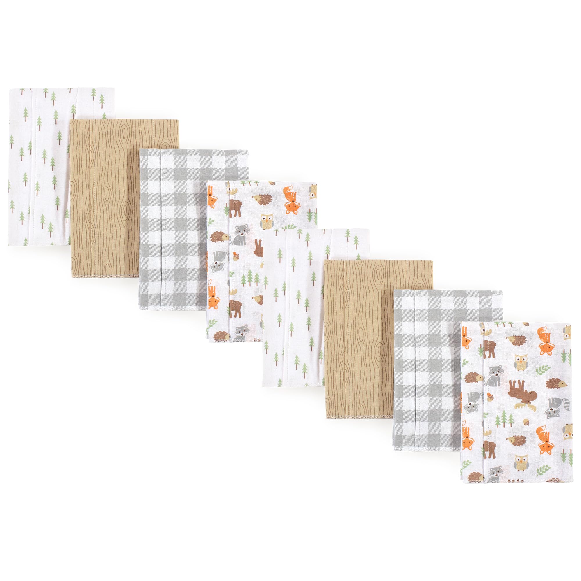 Hudson Baby Cotton Poly Flannel Burp Cloths Multipack, Woodland 8-Pack, One Size