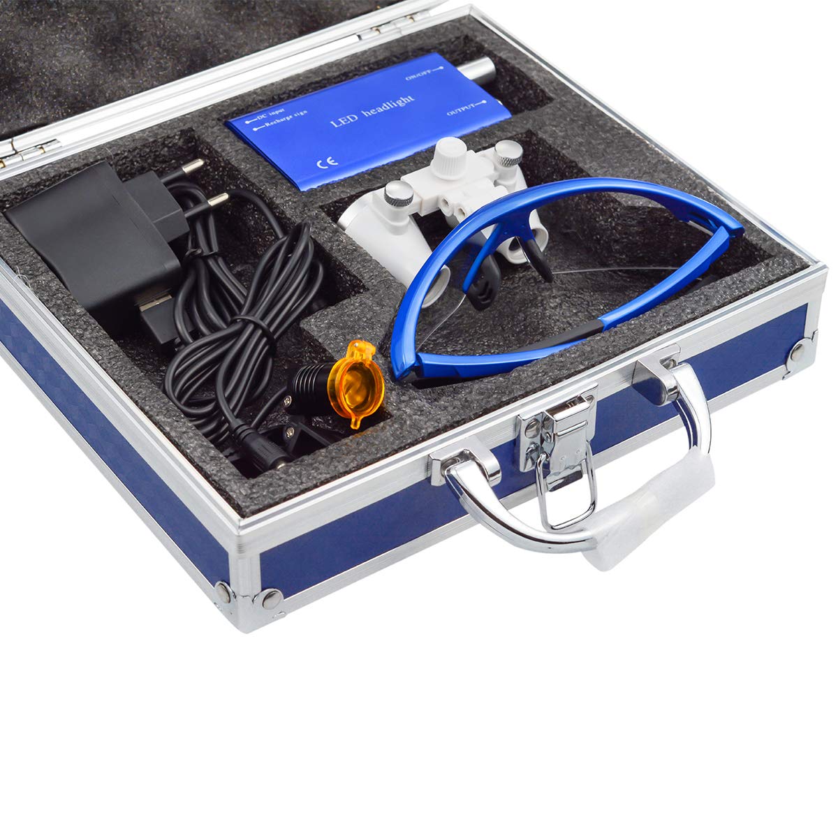 3.5X 420mm Arbeitsabstand Binokularlupen Optisches Glas Mit 3W LED Scheinwerfer Lampe mit Filter (Blau)