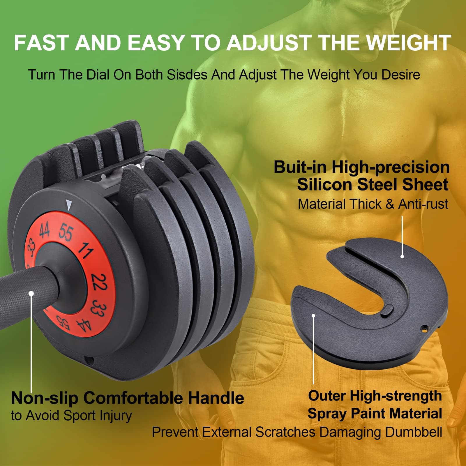 55LB pair Adjustable Dumbbell Weights, 5 in 1 Weights Dumbbell with Anti-Slip Metal Handle, Suitable for Home Gym Exercise Equipment