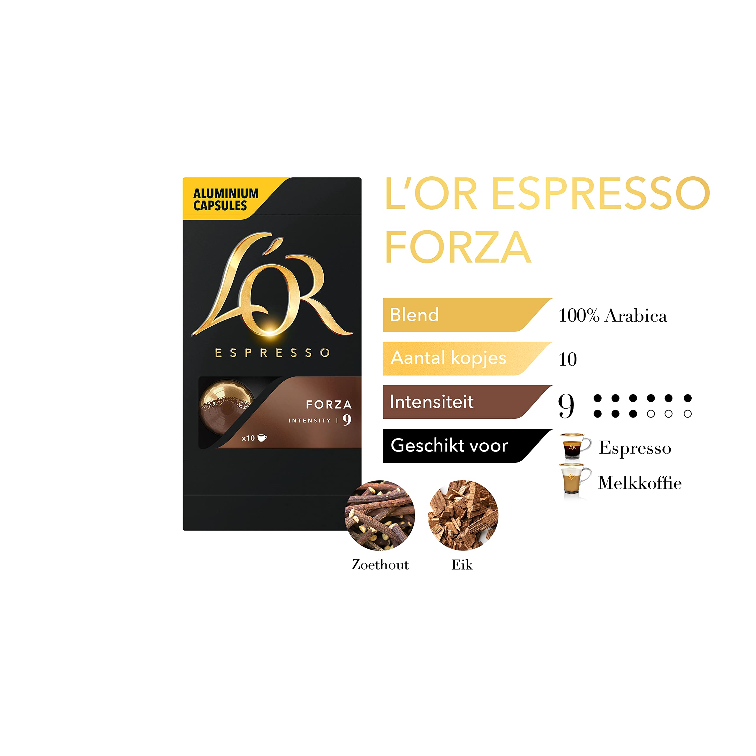 L'OR Espresso Forza filiżanki do kawy (100 kapsułek do kawy espresso, odpowiednie do ekspresów do kawy Nespresso*, intensywność 09/12, 100% kawa arabika, certyfikat UTZ), 10 x 10 filiżanek