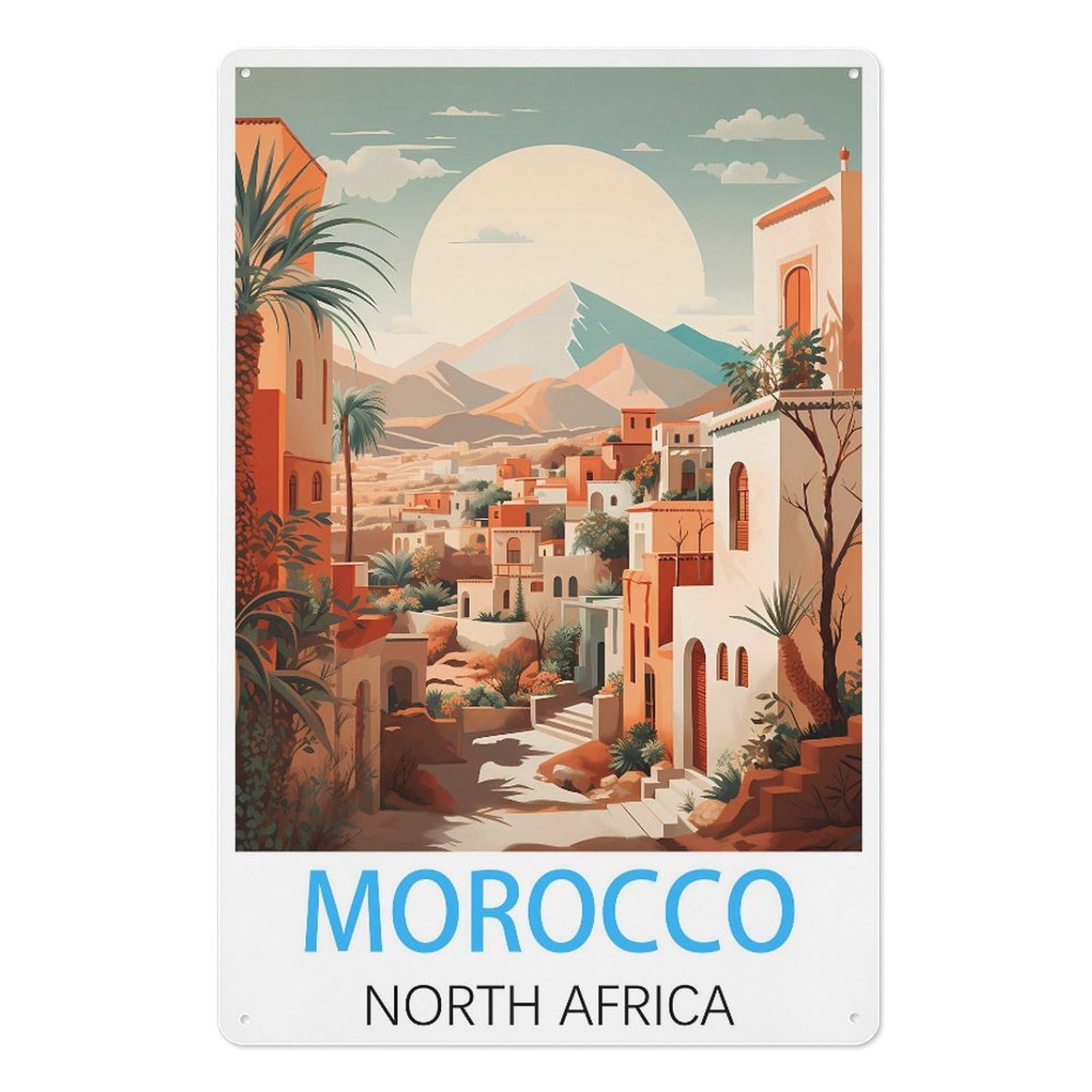 Morocco North Africa Retro Design Tin Paintings Vintage Tin Sign 08x12inch(20x30cm) Wall Art for Home Office Bedroom Living Room Cafes Wall Decor