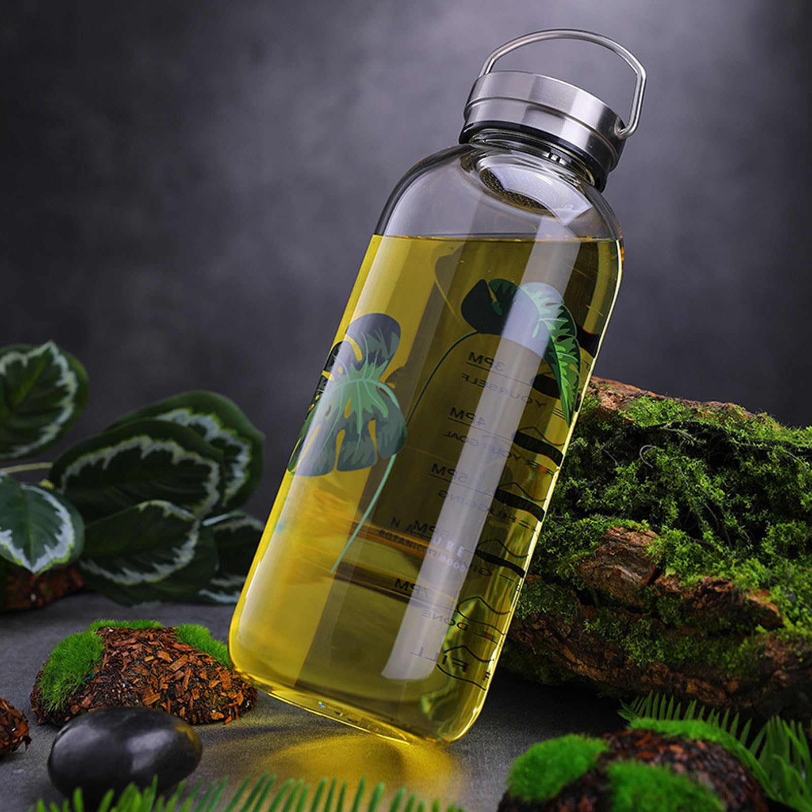 Botella de agua grande de vidrio de 2 litros con marcas motivacionales de ingesta diaria de agua, botella de bebida, botellas de vidrio de boca ancha reutilizables de 64 onzas con funda de asa