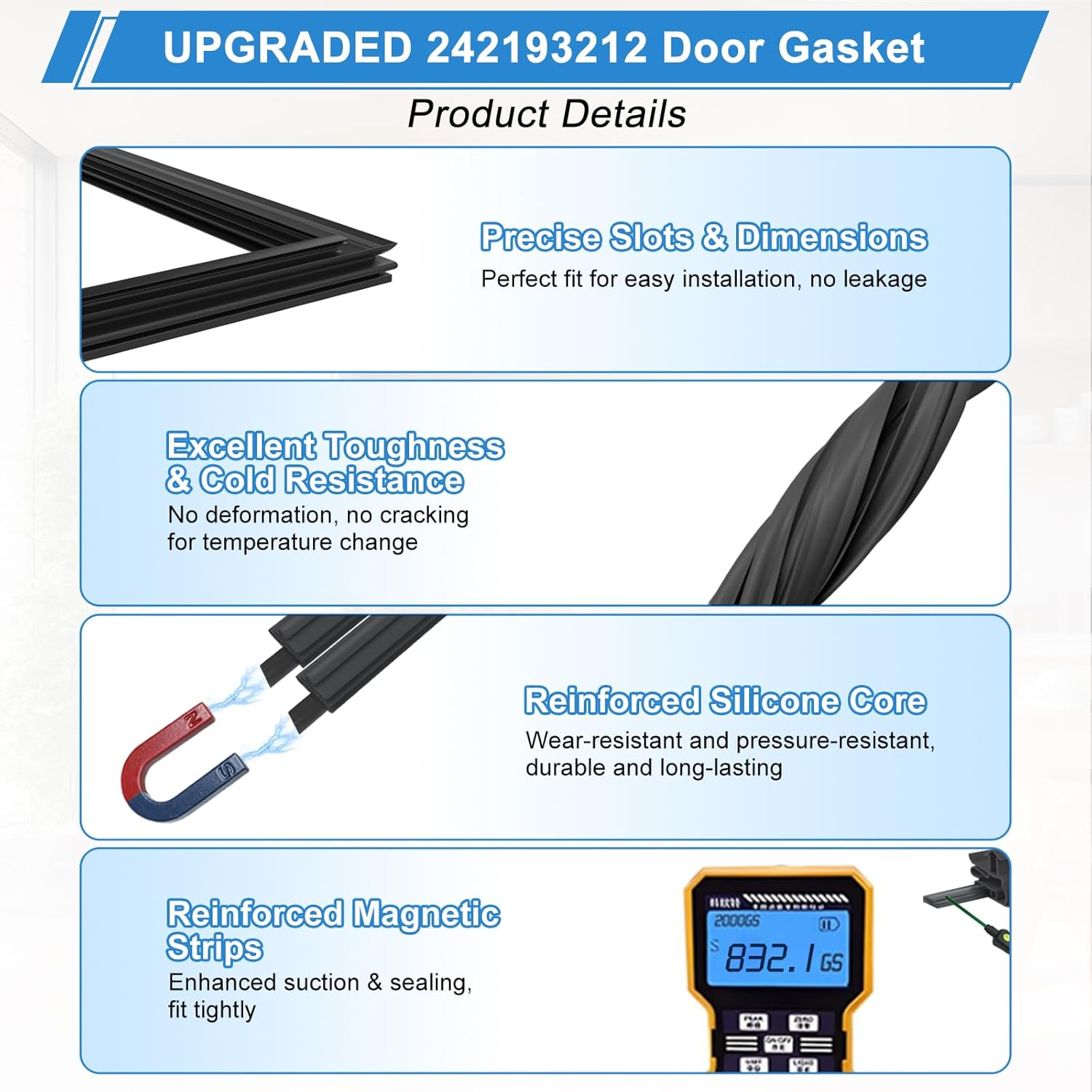 UPGRADED 242193212 Refrigerator Door Gasket Compatible with Frigidaire Kenmore Crosley Refrigerator Door Gasket Replacement AP5806924 PS9493822 Fridge Door Gasket Refrigerator Door Seal Replacement