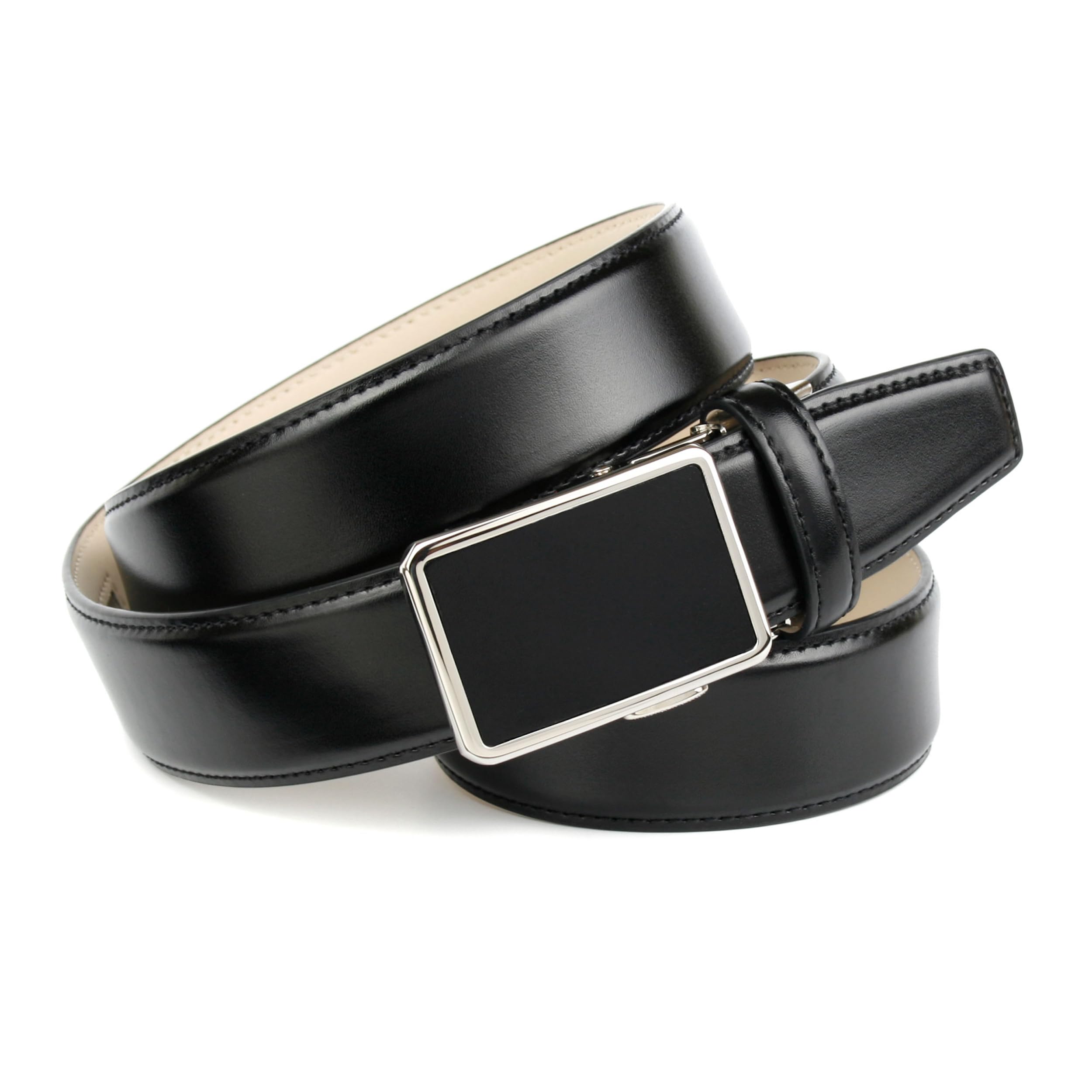 Anthoni Crown Leder Herrengürtel Automatik, glattes Leder in Schwarz, ohne Löcher, Breite 3,5 cm, für Herrenanzug, Herrenhose oder Jeans, kürzbar, Modell 17010