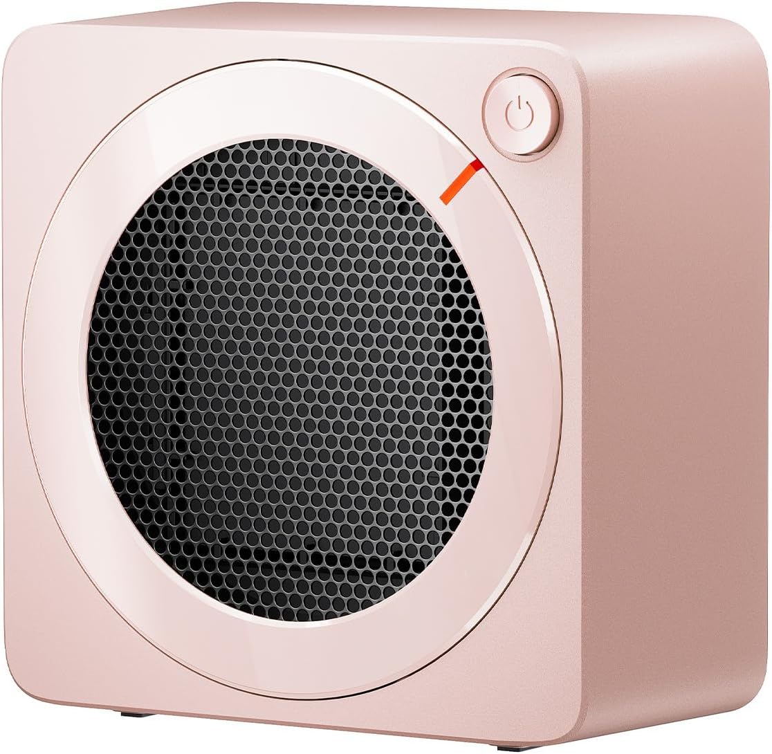 Mini Space Heater, 500W Fast Heating Portable Desk Electric Heater | PTC Ceramic, 2 Seconds Heater, Overheating, 45° Tip-Over Protection, Indicator Light, for Office Home Pink