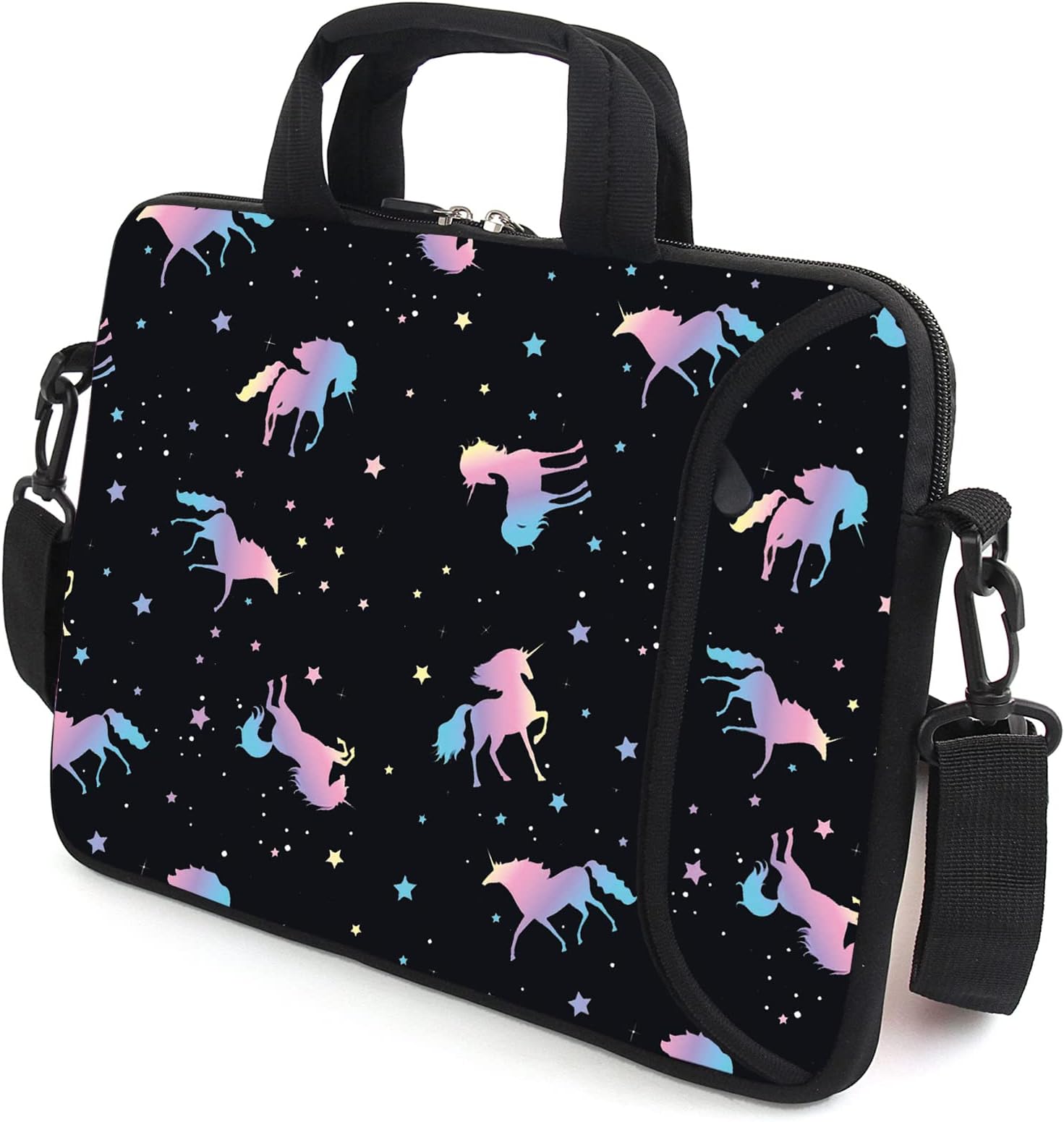 15.6" Laptop Sleeve chromebook case Adjustable Shoulder Strap with Handle Accessory Pocket (Unicorn)