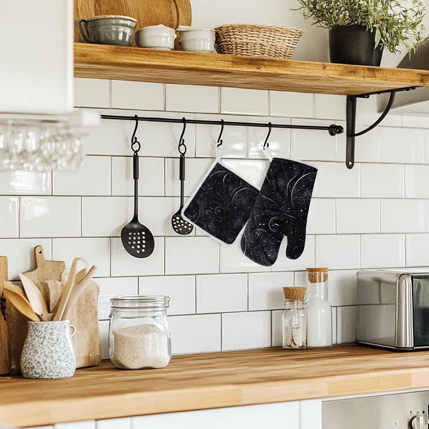 耐熱ミトン 星空 テクスチャー ドット 幻想的 抽象 ミトン&middot;鍋敷2点セット 耐熱グローブ オーブングローブ やけど防止 滑り止め