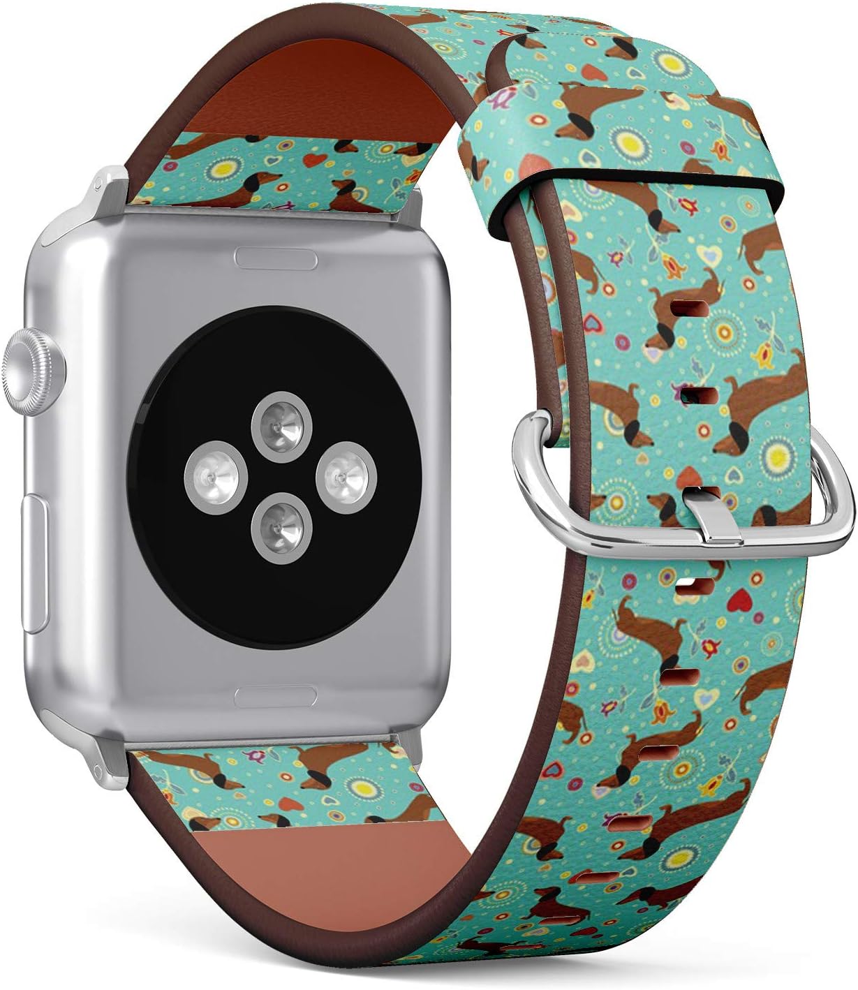 MysticBand Compatible with Apple Watch (Big Version) 42 / 44mm Leather Wristband Bracelet with Stainless Steel Clasp and Adapters - Dachshunds