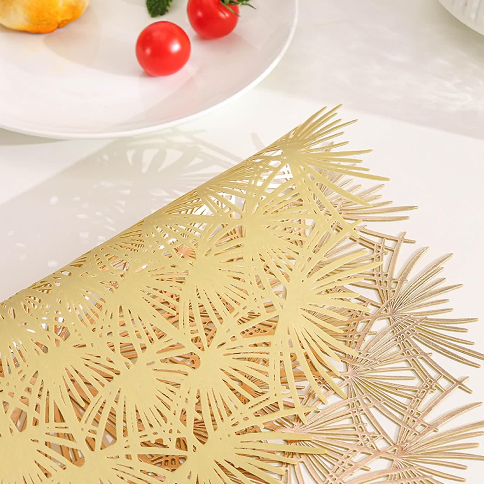 Salvamanteles de mesa dorados, manteles individuales americanos elegantes, juego de 10 modelos de diente de león de PVC bajoplatos 38 cm