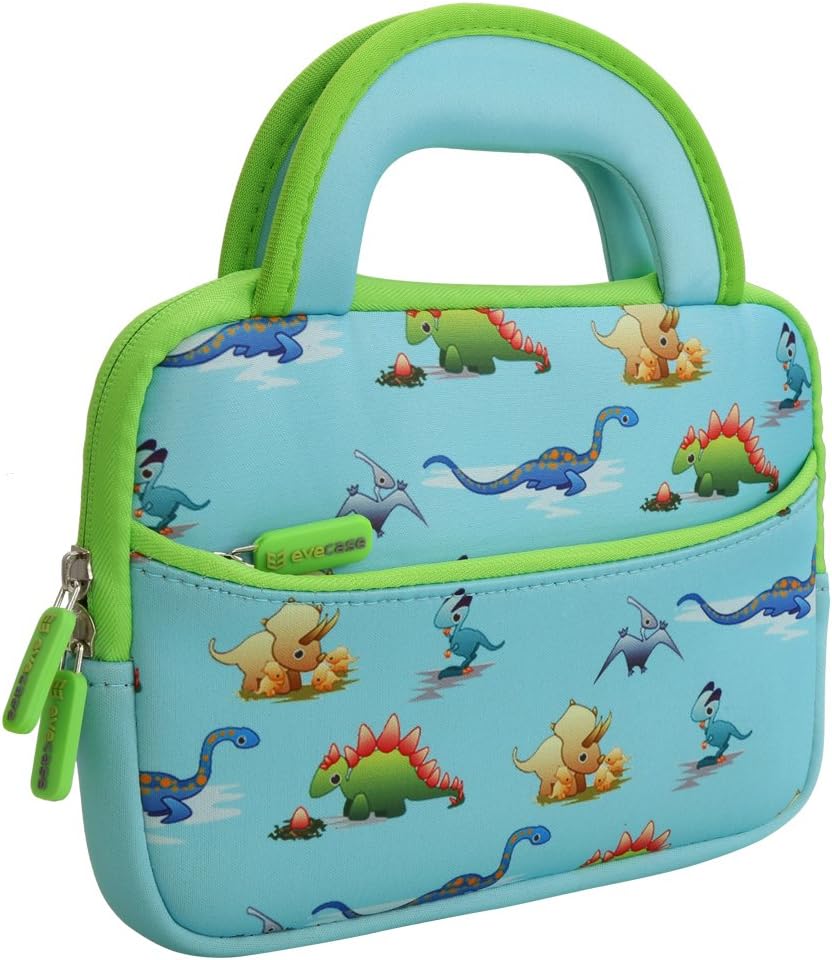 Evecase Slim Neoprene Briefcase w/Handle & Accessory Pocket/Ultra Portable Travel Carrying Pouch Cover - Dinosour Blue for Leapfrog Epic/LeapPad Platinum/LeapPad Ultra XDI 7-inch Kids Tablet
