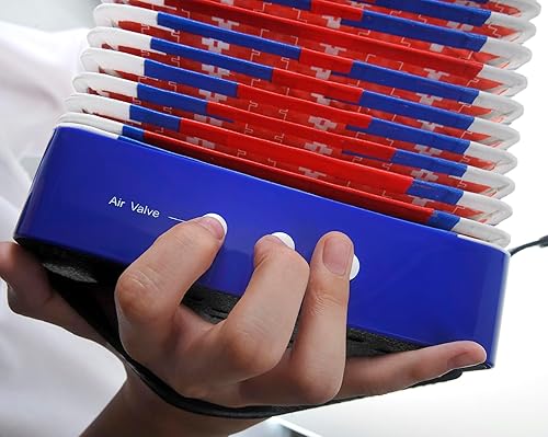 Vista 14 de PowerTRC Acordeón para niños, instrumentos musicales para niños de 9 a 12 años, mini juguete de acordeón de 10 teclas de control de botón, peso Rojo