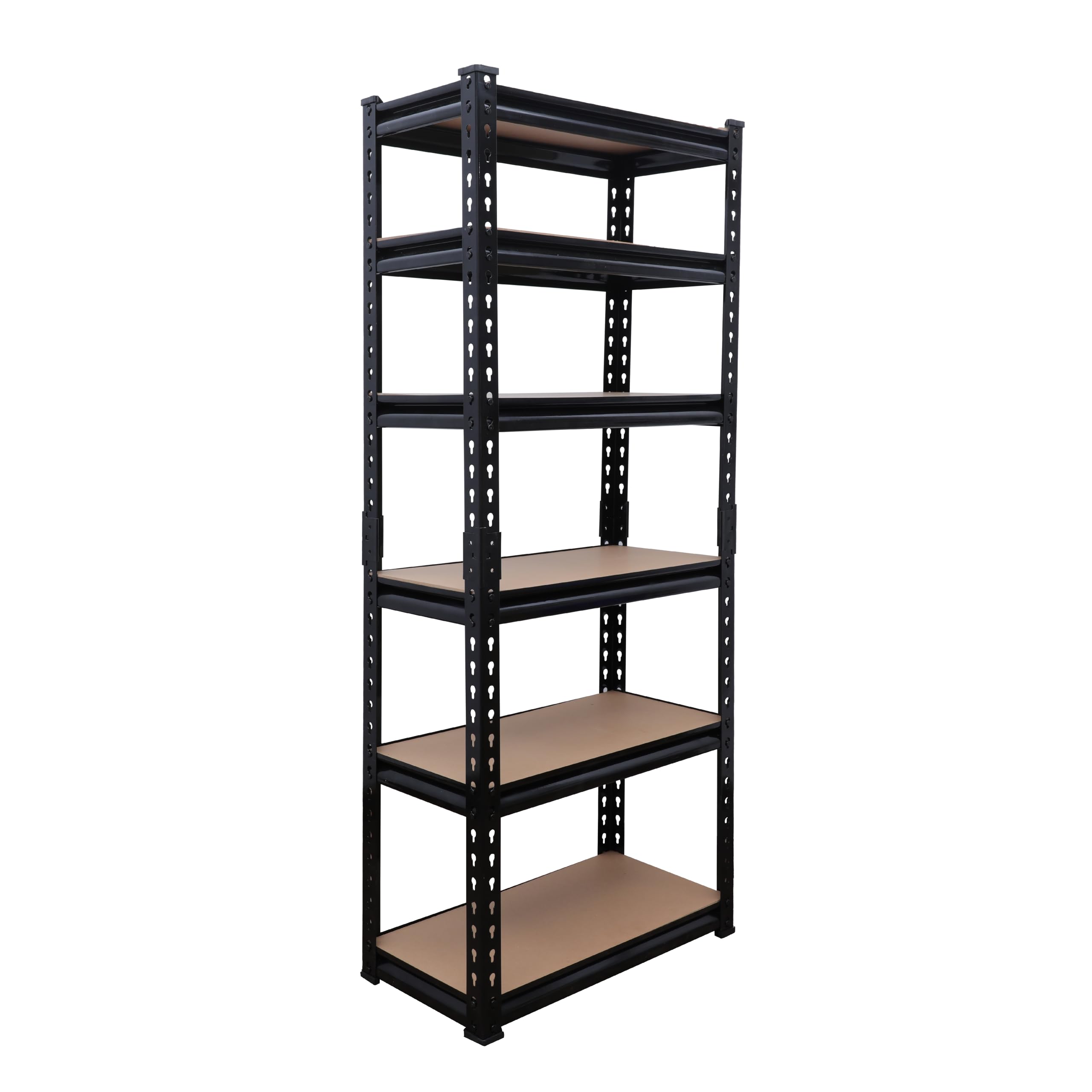 BonKaso Adjustable Set of 6-Shelf Metal Storage Shelving Unit, Steel Bootless Rivet Utility Display Rack Garage Shelves, 62 Inches Height(62 X 24 X 12 Inc) Black