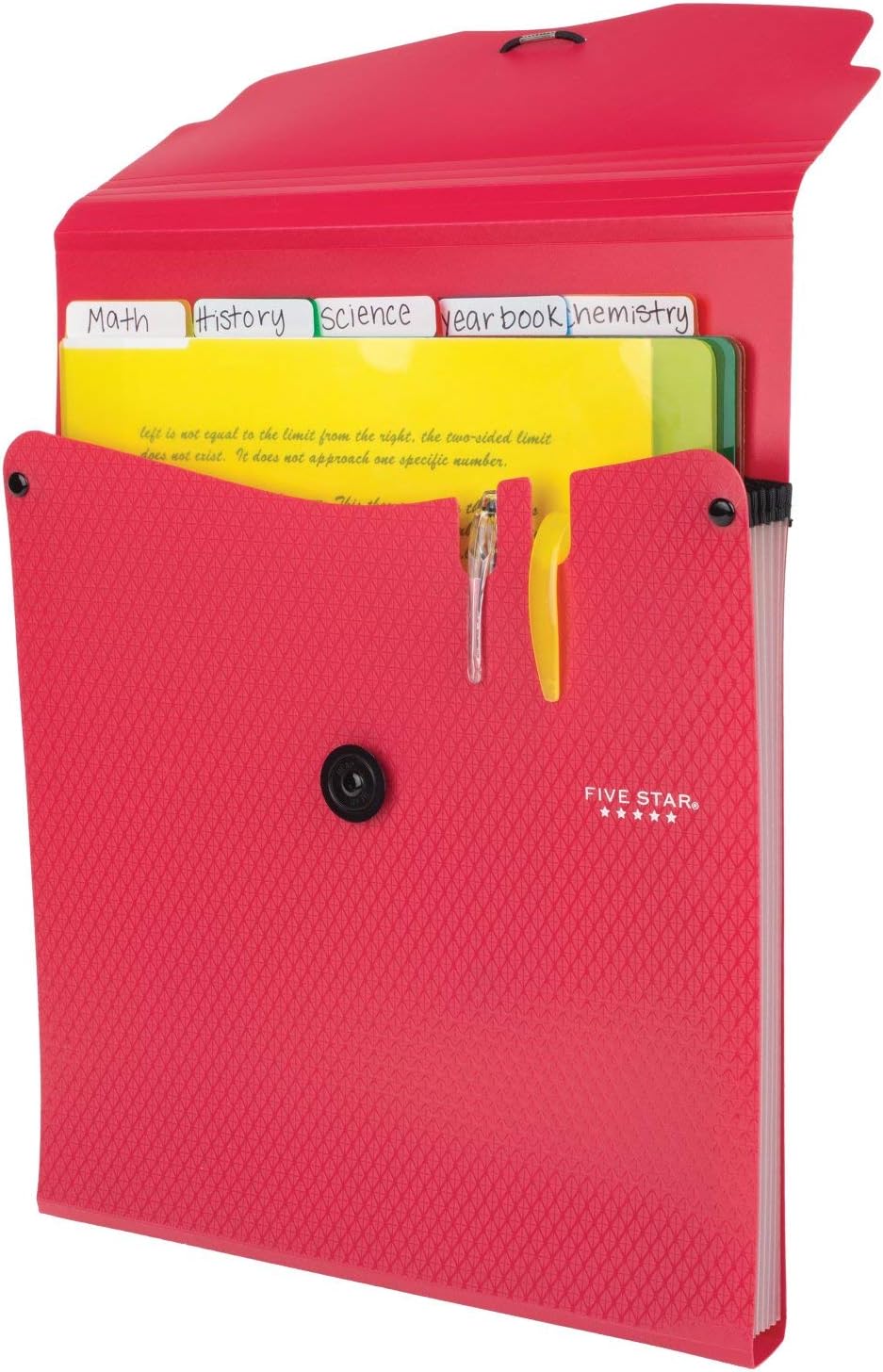 Five Star Expanding File Folder, 5-Pocket Vertical Expandable File Folder, Red (72693)