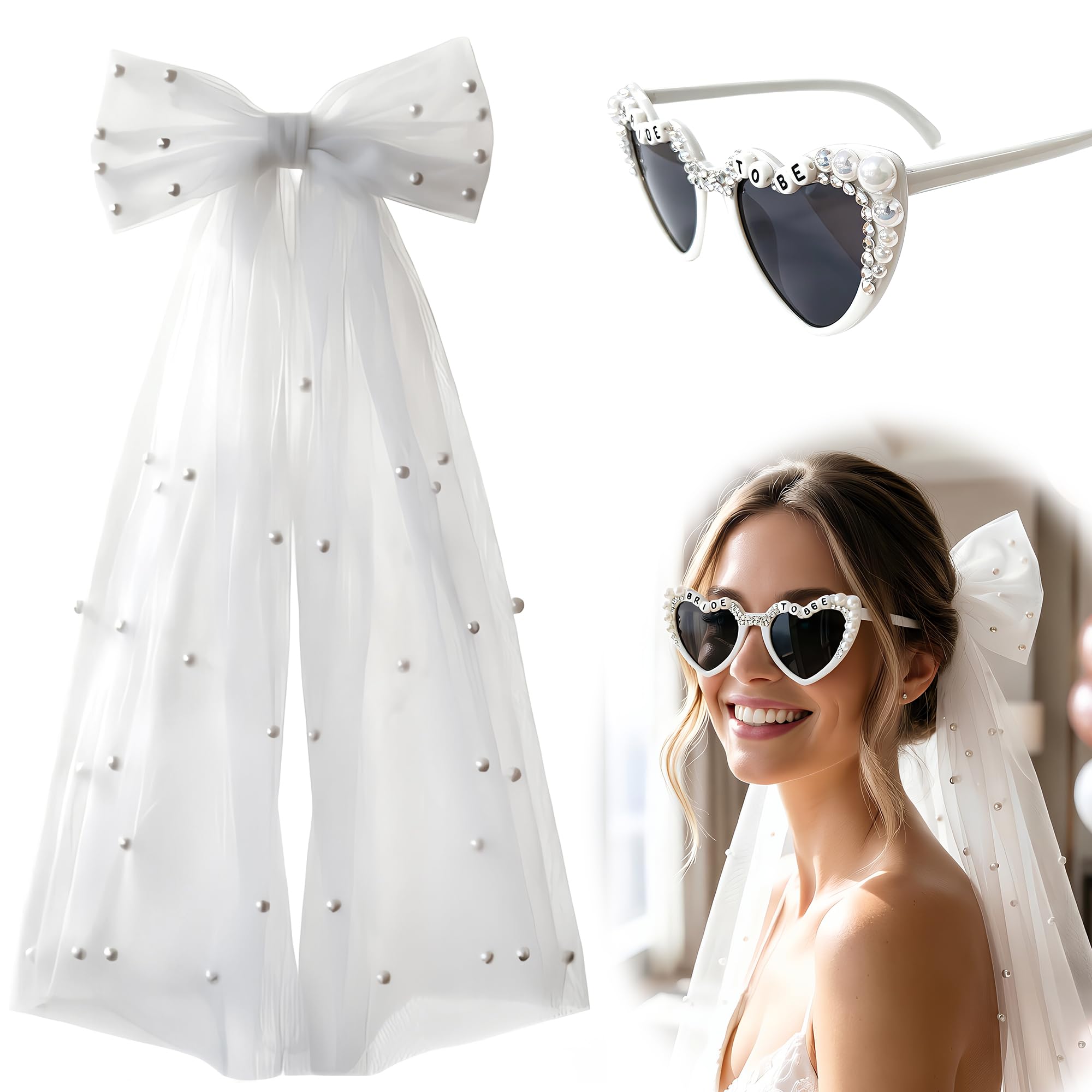 Bachelorette Party Accessories Set with Veil, Sash and Bride Sunglasses