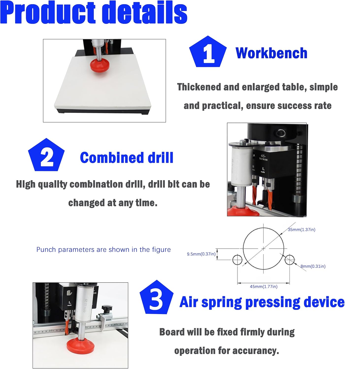 TECHTONGDA Electric Hinge Drilling Machine Portable Puncher Hand-Held Drilling Equipment Woodworking Hole Drilling, Depth 0-40mm 45-9.5