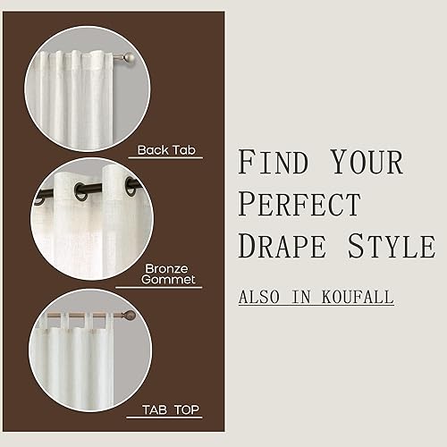 KOUFALL Cortinas traslúcidas de lino de 84 pulgadas de largo para sala de estar, tela natural filtrante de luz, cortinas bohemias de granja color