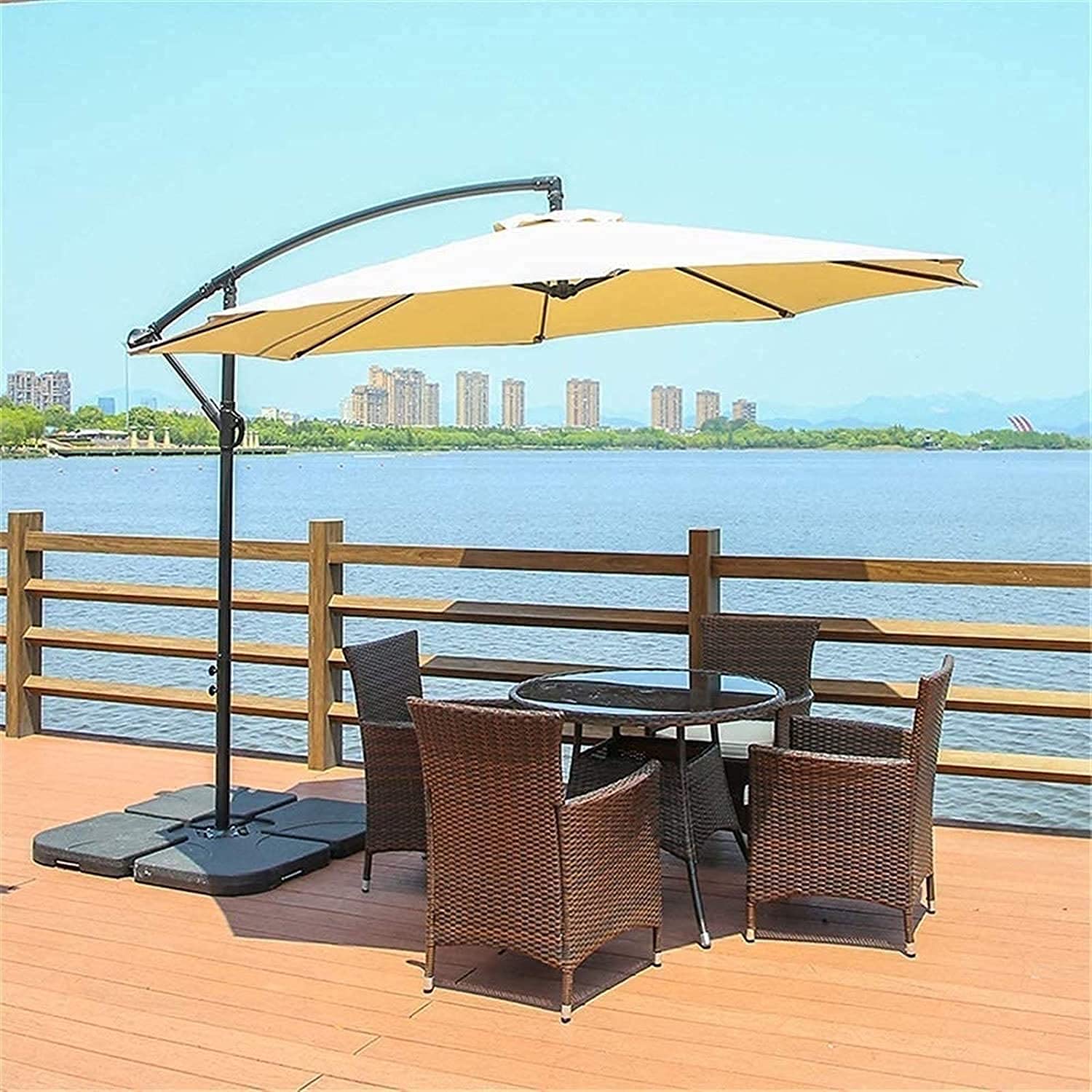 MYUYEE Large Parasol Umbrella Patio Umbrella 10 Ft Cantilever Offset Umbrella Outdoor Market Hanging Umbrellas Garden Umbrella Crank with Cross Base Outdoor Table Umbrella (E)