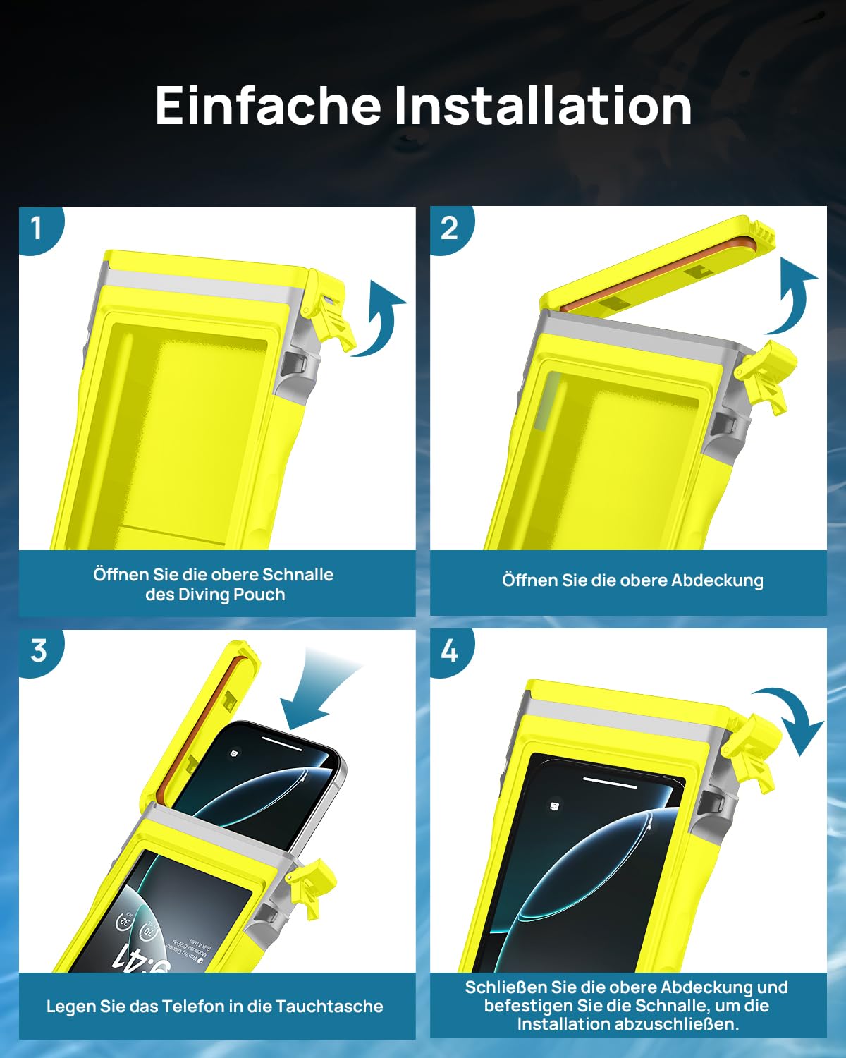 Lanhiem wasserdichte Handyhülle Universelle, Professionelle IPX8 Wasserfeste 15M Tauchen Handytasche [Unterwasser Touchscreen] Case für iPhone Samsung Google Xiaomi und 4.7-6.9'' Handy, Gelb