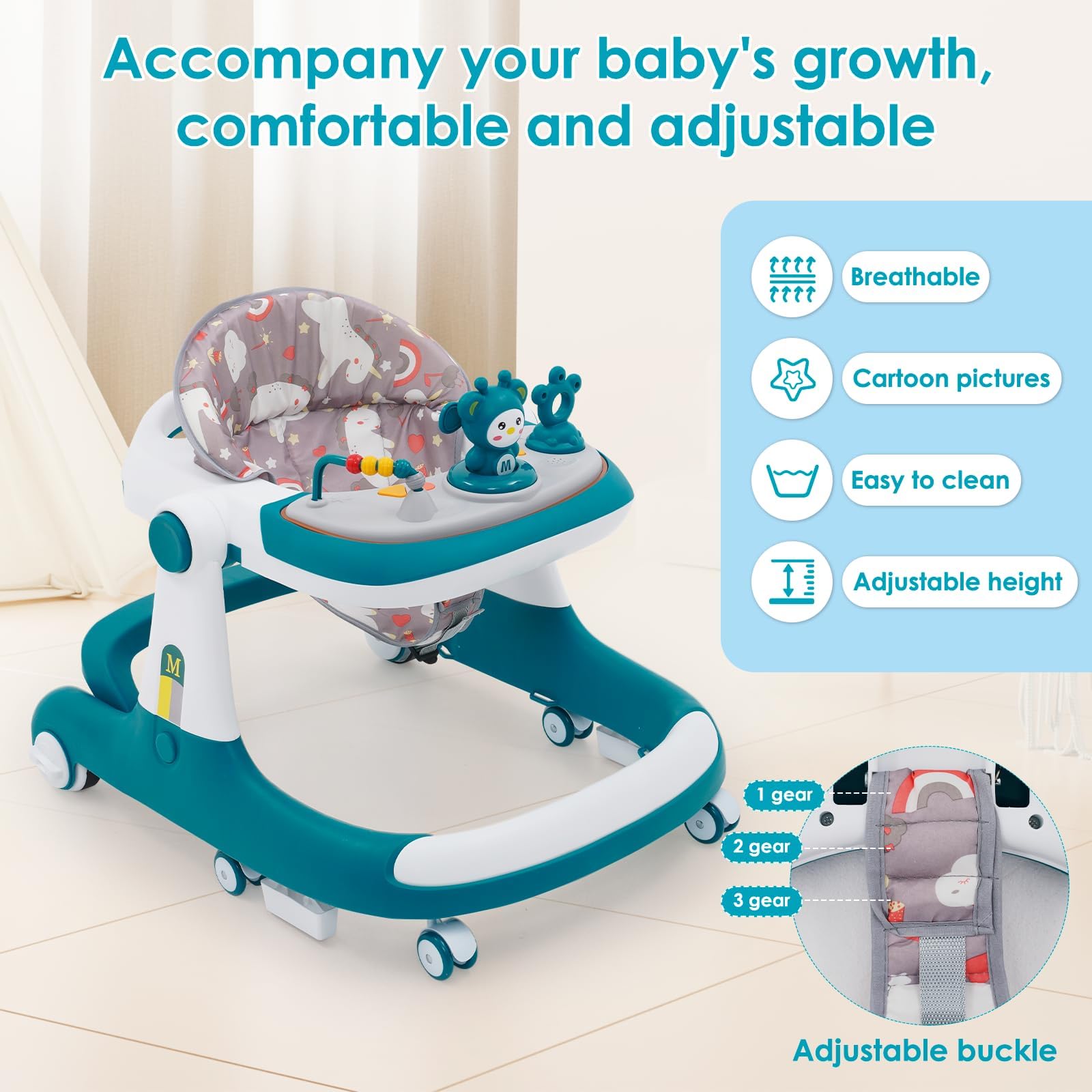 Andador para Bebés,Andador Multifunción 3 en 1 Antivuelco para niños Pequeños,Andador para Empujar,con Ruedas,Freno,asa de Empuje y Mesa Extraíble para Bebés y niños