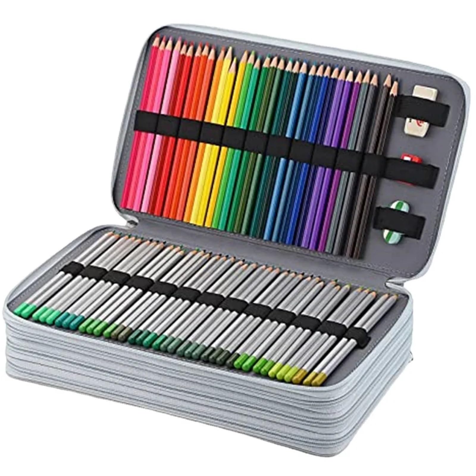 Astuccio per Matite da Disegno Custodia for Penna in Pelle PU Portatile da 300 Fori, Grande capacità, Multifunzionale, Portatile, for cancelleria, Custodia for Penna(Grey)