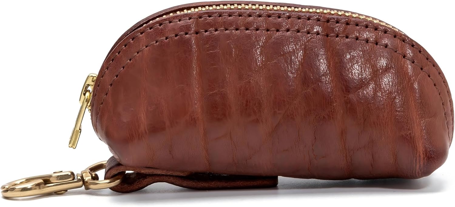 WAY ONE Leather Zipper Coin Pouch, Keychain Coin Purse, Key Case, Change Holder Organizer for Men & Women (Coffee)