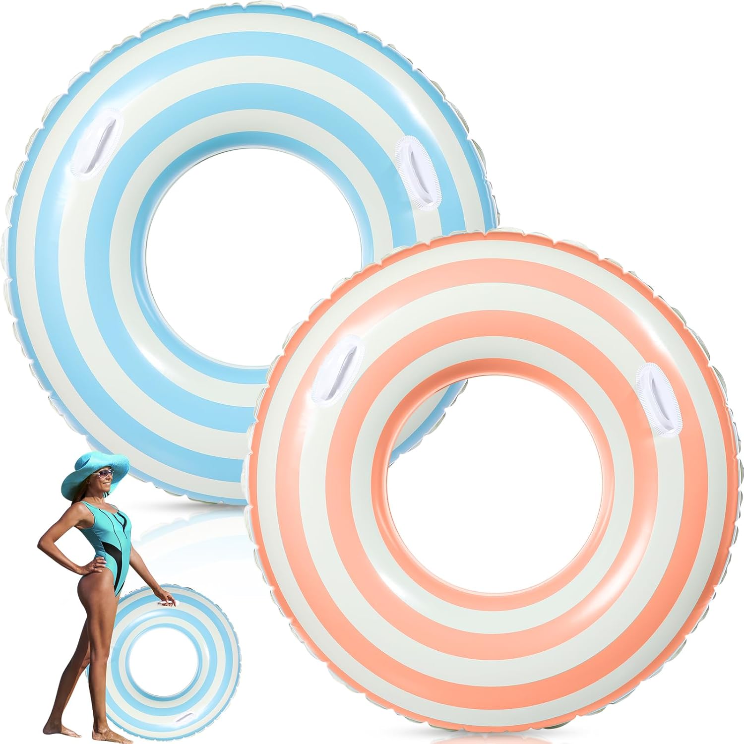 Gemscream 2 Pcs Large Adult Size Pool Ring Floats Swim Ring with Handles 47. 24 Inch Inflatable Swimming Pool Floats Tubes for Adults Teens for Beach Summer Lounger Party
