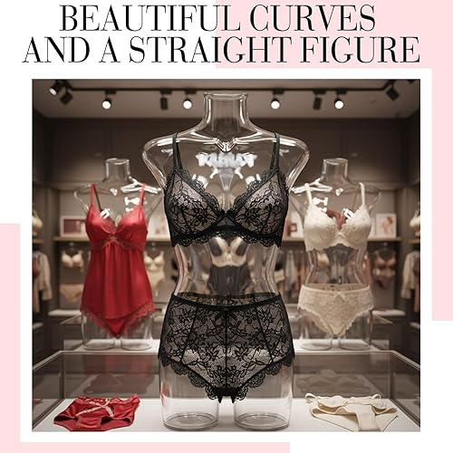 Miniatura 6 de Briwooody Maniquí de plástico redondo completo transparente para mujer, diseño de torso, forma de vestido transparente para ropa, ropa interior,