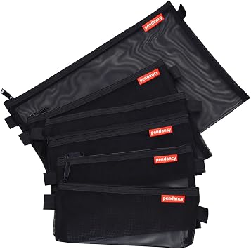 Pendancy Mesh Zipper Pouch 5pcs Lightweight Nylon File Folders Document Organizer Cosmetic Bags Accessories Storage for Travel and Office Supplies Black, A4 A5 A6