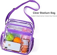 Vista 19 de Bolsa transparente aprobada para estadios, bandolera transparente con correa ajustable para conciertos, eventos deportivos Negro