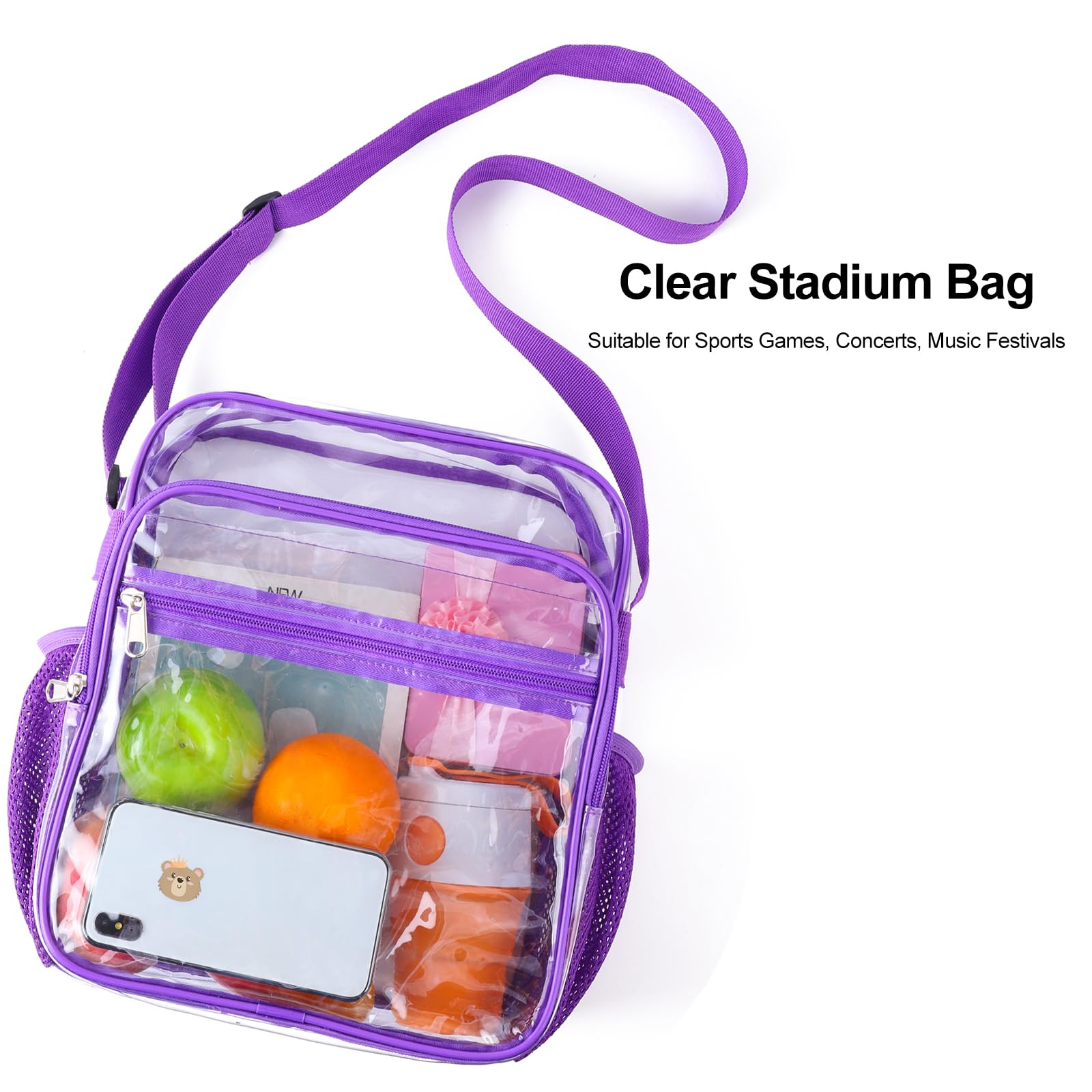 Clear Bag Stadium Approved, Clear Crossbody Messenger Shoulder Bag with Adjustable Strap for Concerts, Sports Events